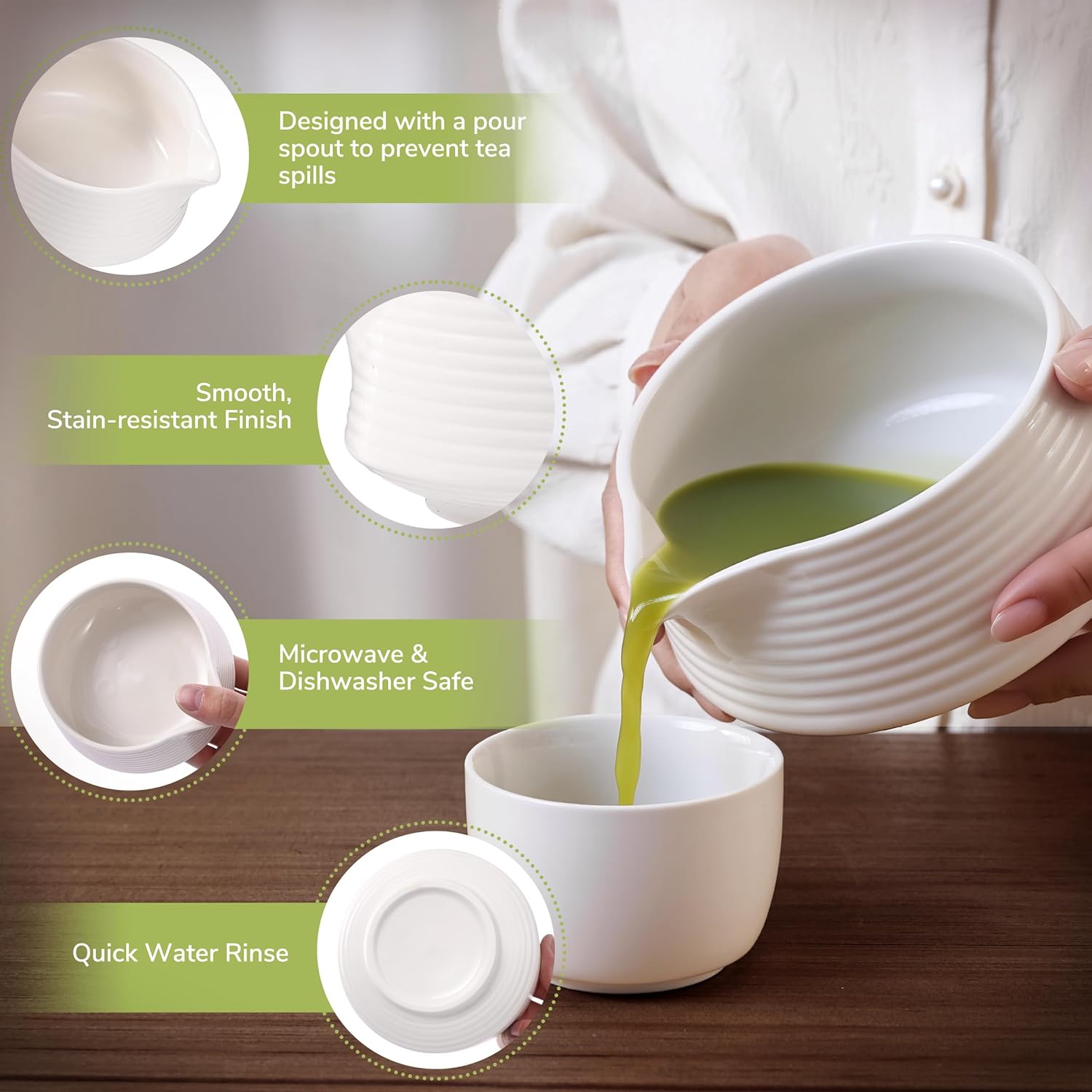 HELPLX Matcha Whisk Set, 10-Piece Japanese Matcha Kit with Bowl, Whisk & Holder, 2 Tea Cups, Bamboo Scoop, Spoon, Sifter, Scoop Rest & Tea Towel – White Matcha Tea Set for Ceremony or Daily Use - Image 3