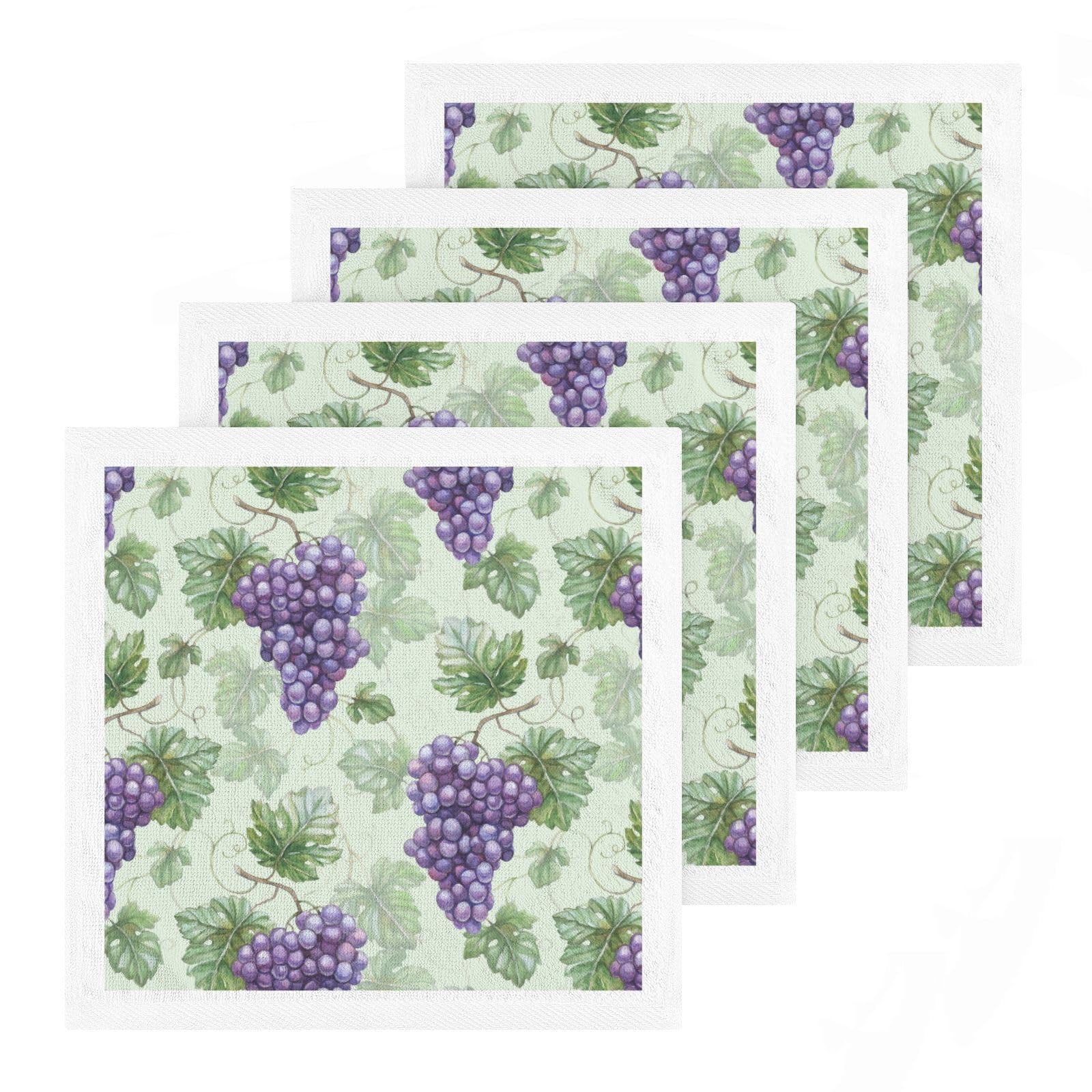 ALAZA Grapes Purple Towels Cotton Washcloths Set, Soft Highly Absorbent Face Cloths, Fingertip Towels for Bath Fitness, Sports, Yoga,12'' x 12'' (4 Pack)