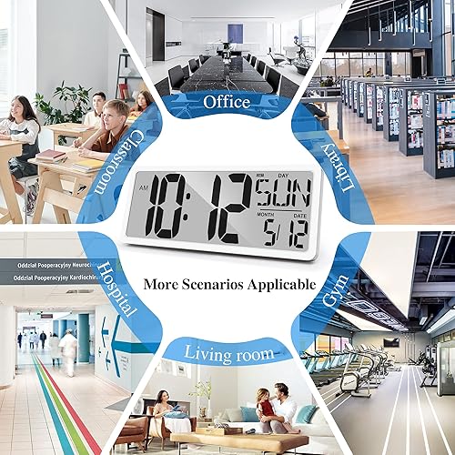 Miniatura 7 de Reloj de pared digital grande de 14.2 pulgadas, despertador digital para dormitorio, funciona con pilas, reloj digital con pantalla grande con
