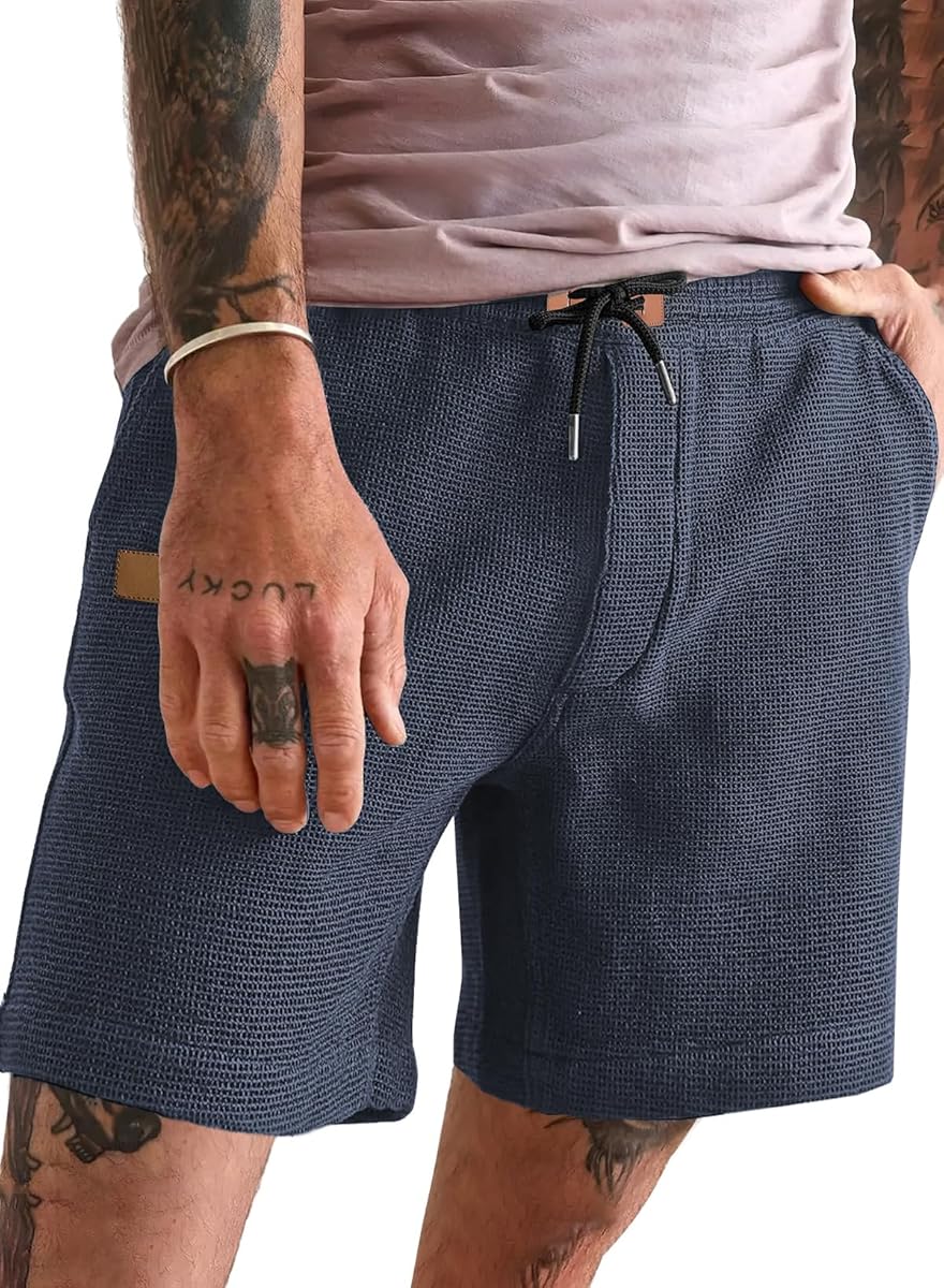 JMIERR Men's Casual 5"/ 7" Shorts Waffle Elastic Waist Drawstring Workout Running Jogging Beach Sweat Shorts with Pockets
