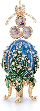 QIFU Vintage Lily of The Valley Easter Egg Style Enameled Collectible Figurine Pearl and Rhinestone, Unique Gift for Home Decor