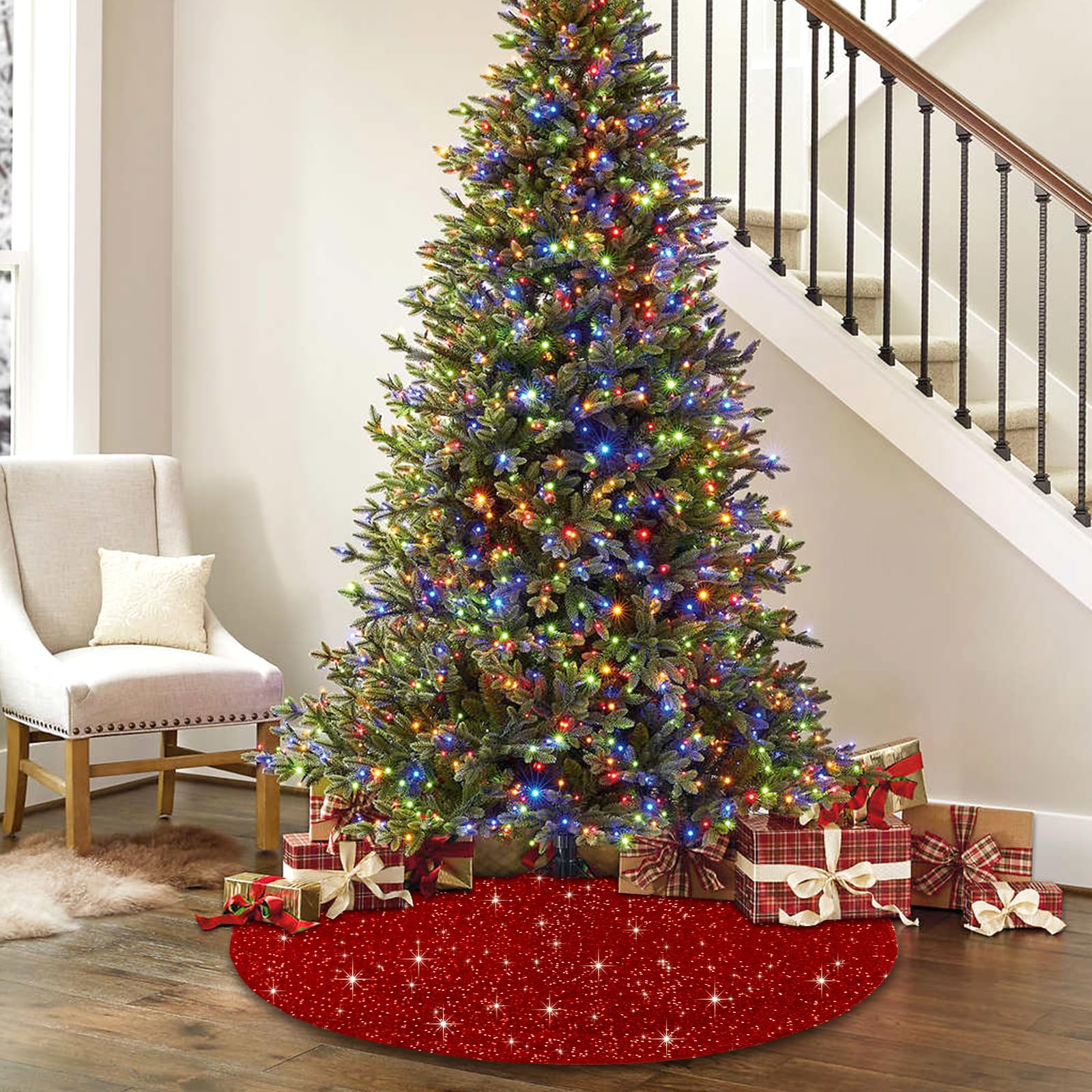 Dremisland Jupe De Sapin De Noël Rouge à Paillettes - Tapis De Sapin De Noël En Velours