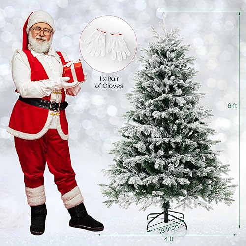 Miniatura 7 de GOFLAME Árbol de Navidad preiluminado de 6 pies, árbol de Navidad artificial con 1022 puntas de ramas de polietileno y PVC, 350 luces LED blancas