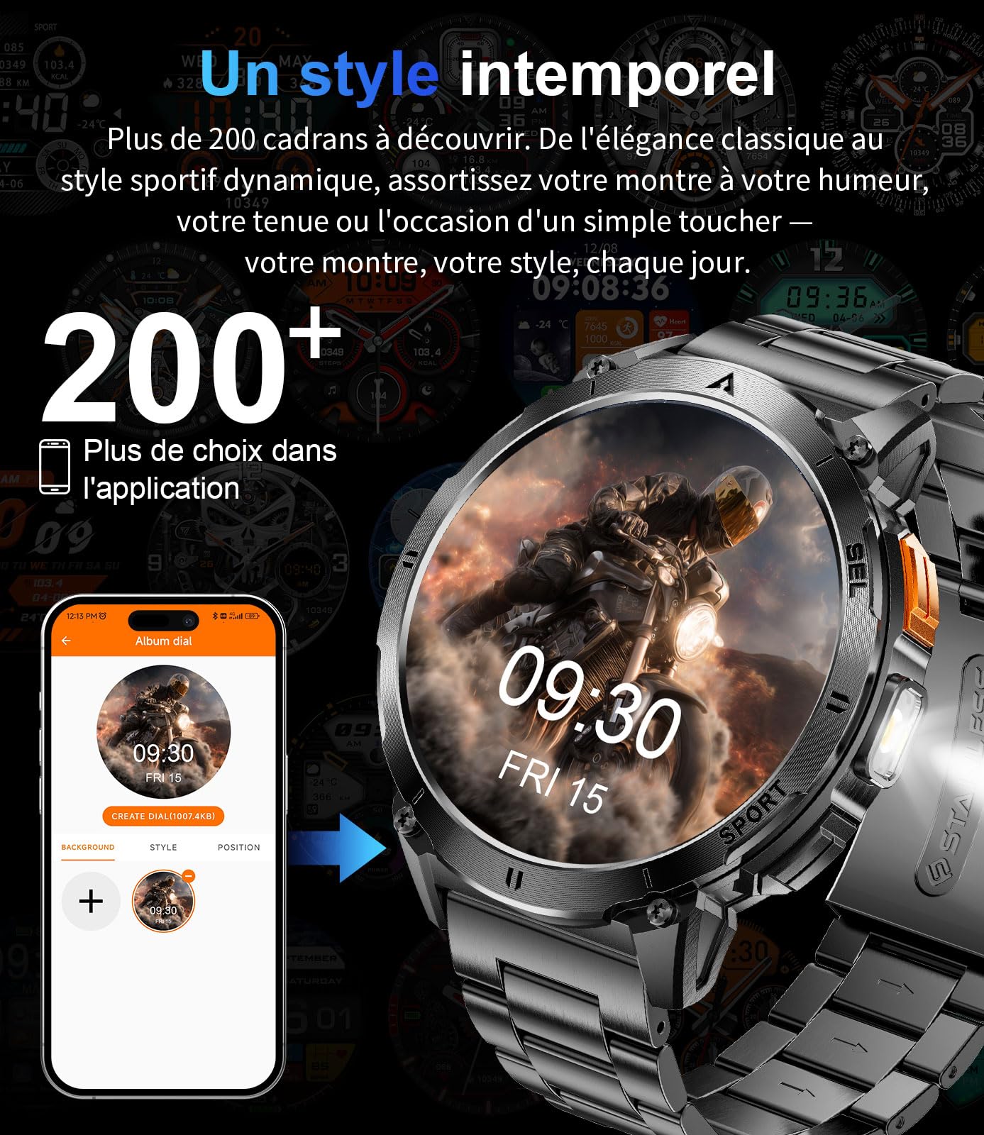 Montre Connectée Homme avec Appels Bluetooth et Écran HD AMOLED 1.62", Étanche IP68 et Batterie 730mAh Smartwatch avec 110+ Modes Sportifs/Sommeil Moniteur pour Android iOS, 2 Chargeurs(Type-C, USB)
