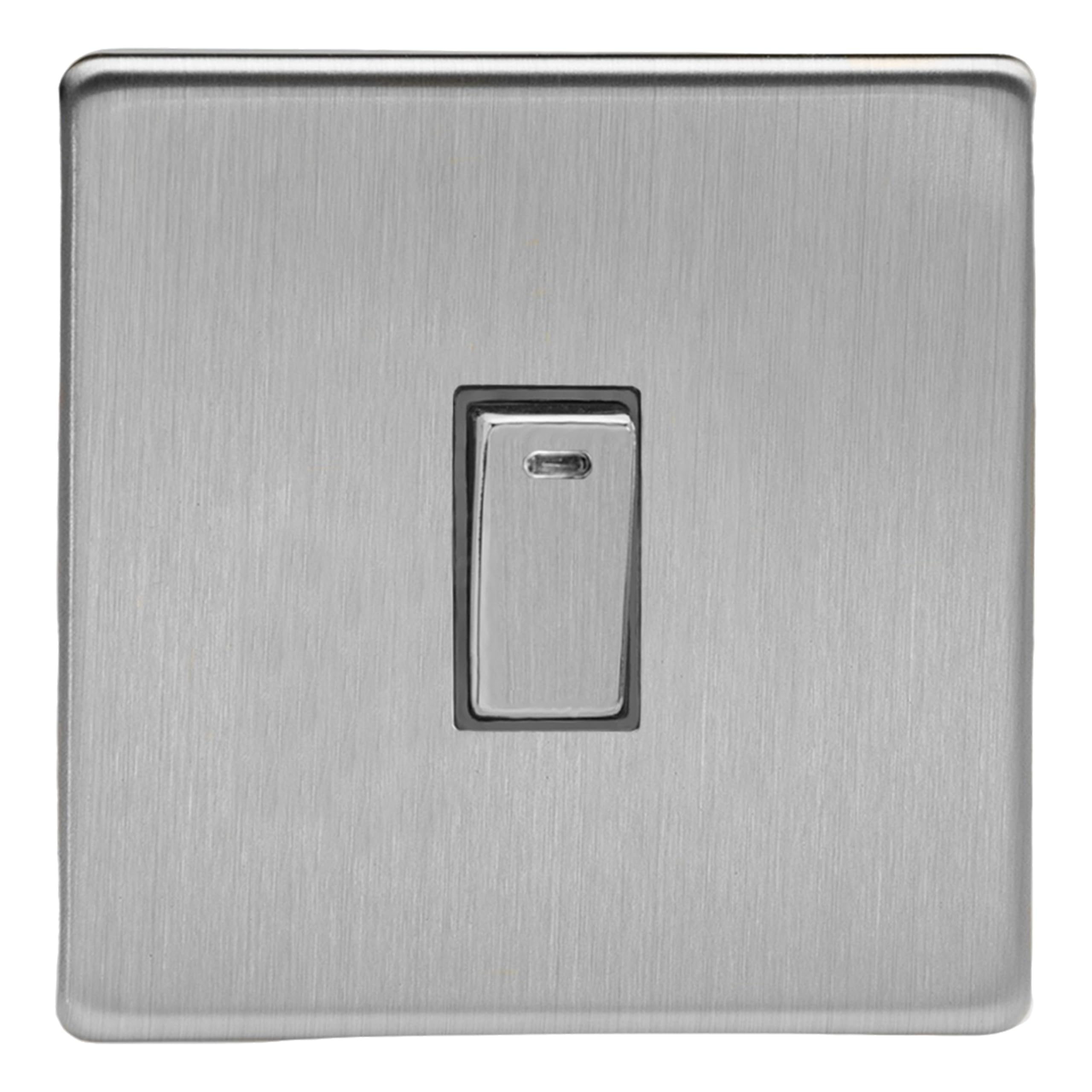 Varilight Brushed Steel Single 20A Double Pole Switch With Neon - Screwless With Rocker, Xds20nds