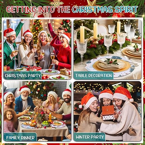 Miniatura 5 de Mckanti Juego de 6 manteles individuales redondos de Navidad, manteles de mesa de invierno para decoración de comedor, resistentes al calor,