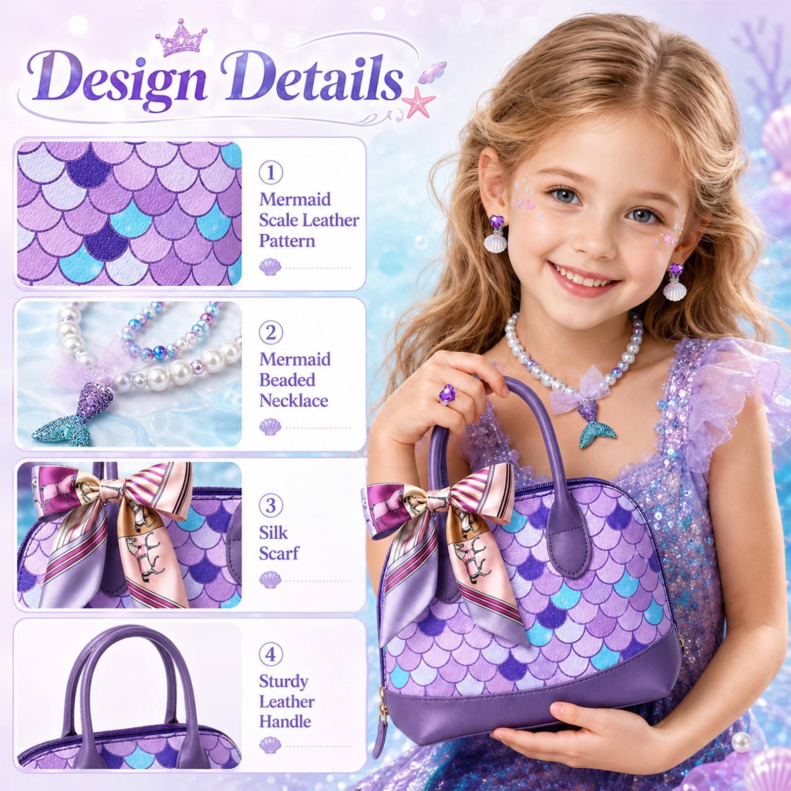 Bolso Sirena Niña 3+ Años con Maquillaje Juguete y Reloj Real Funcional