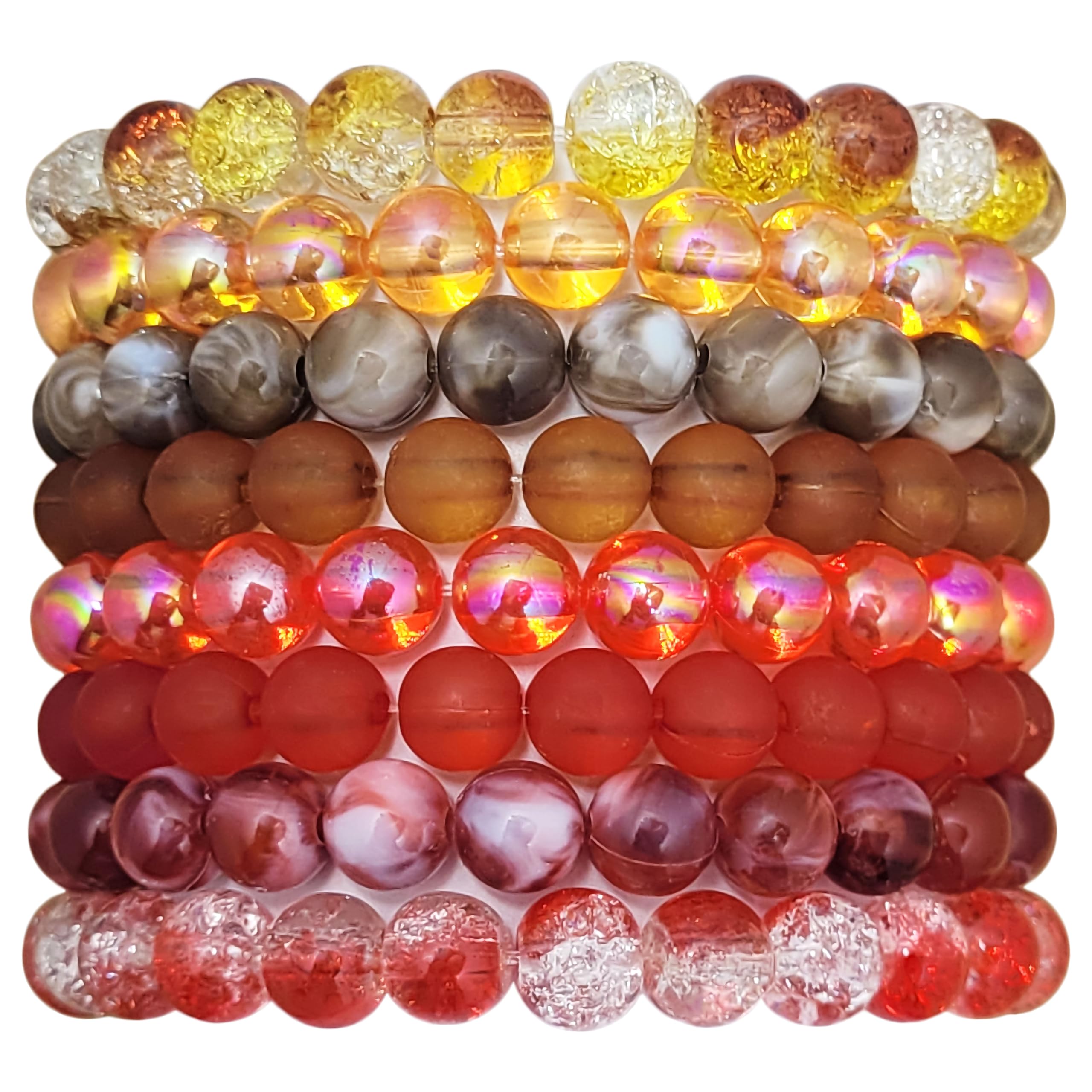BOHENOOR Rainbow Crackle Elastic Stretchable Hand Bracelets for Women and Girls | Multicolor Beads Bracelet Set | Bohemian Style (Yellow Red Brown) (B0D93PK245) Amazon Price History, Amazon Price Tracker