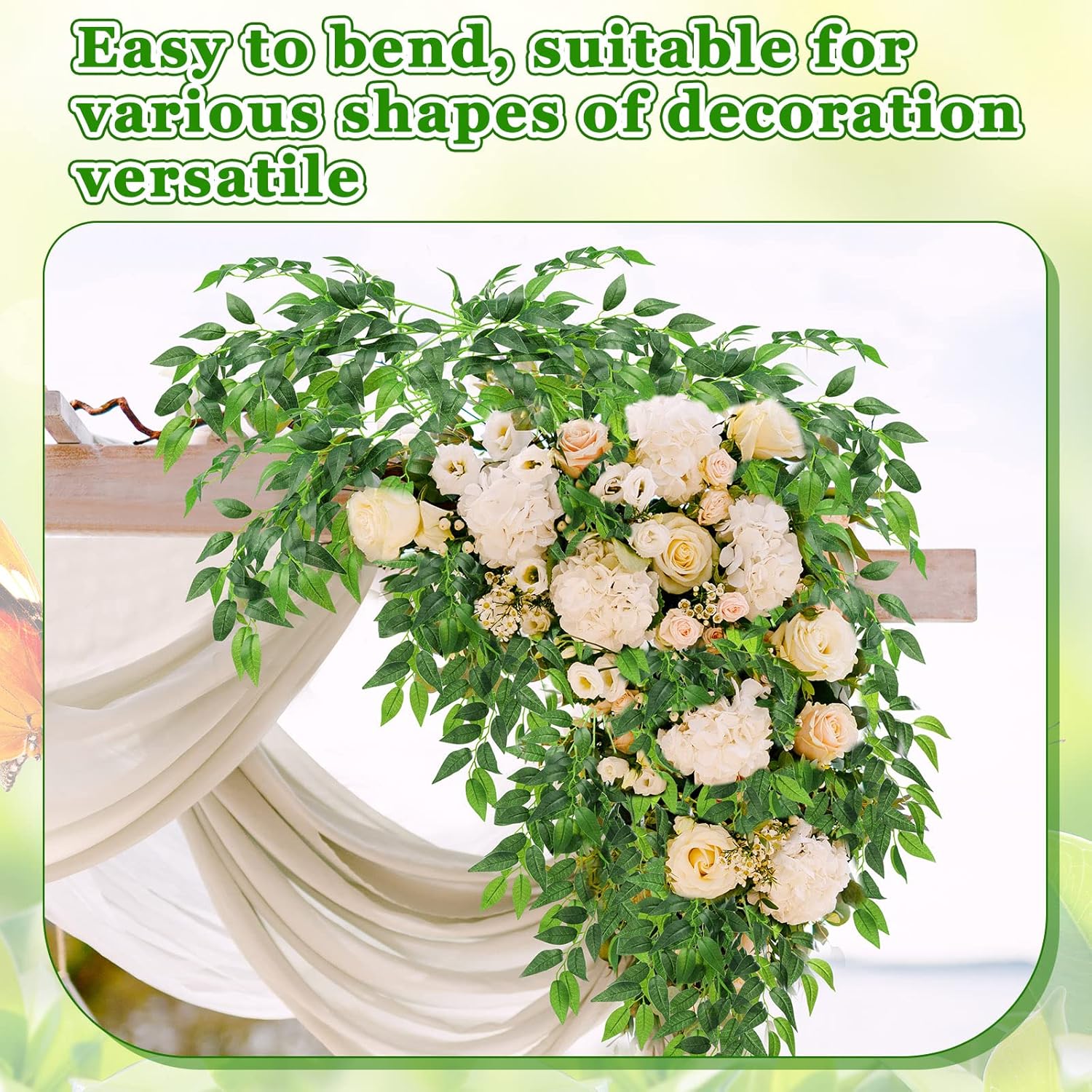 Xinnun 100 Pcs Artificial Italian Ruscus Greenery Stems 26.8 Inch Hanging Spray Fake Greenery for Centerpieces Faux Leaves Swag for Floral Arrangement Wedding Bouquet Garland Arch Home Decor