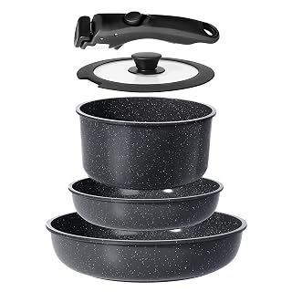 GiPP Keramik Topfset mit Abnehmbarer Griff, 5-Teilig Topf und Pfannenset mit Antihaft Beschichtet, Topfset Induktion Kochtopf Set, Backofenfest, für Alle Herdarten, PTFE/PFOA-frei, Schwarz - Amazon product rated Grade A