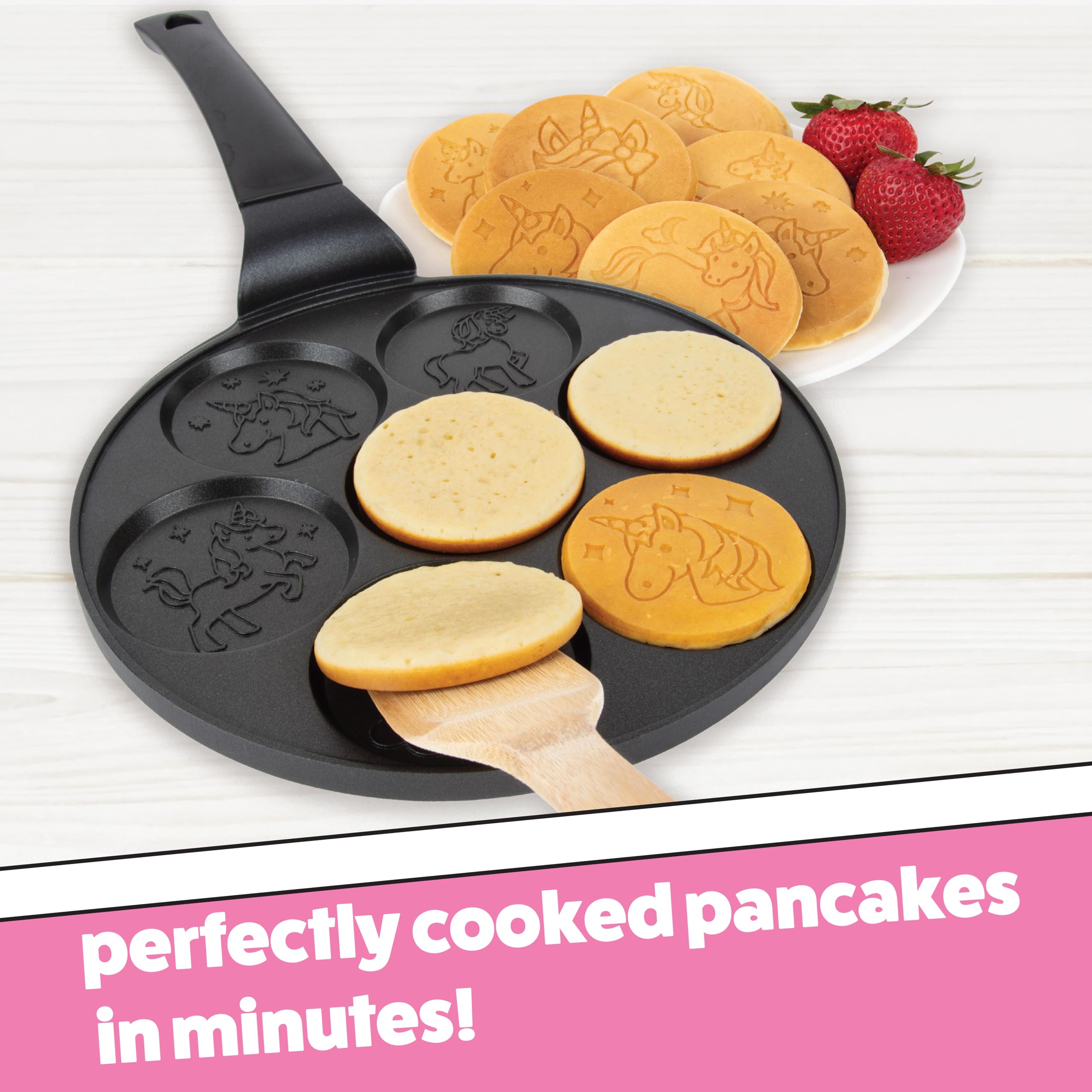 Mini moule à crêpes licorne – Faites 7 licornes Flapjack uniques, moule à gâteau anti-adhésif pour le petit déjeuner amusant et facile à nettoyer, friandises d'anniversaire magiques ou cadeau pour