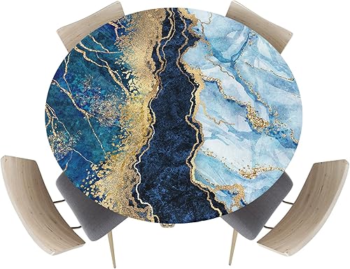 Mantel redondo de mármol para mesa de cocina con borde elástico, mantel ajustable azul dorado degradado para mesas redondas, mantel impermeable para disponible en Yaxa Peru