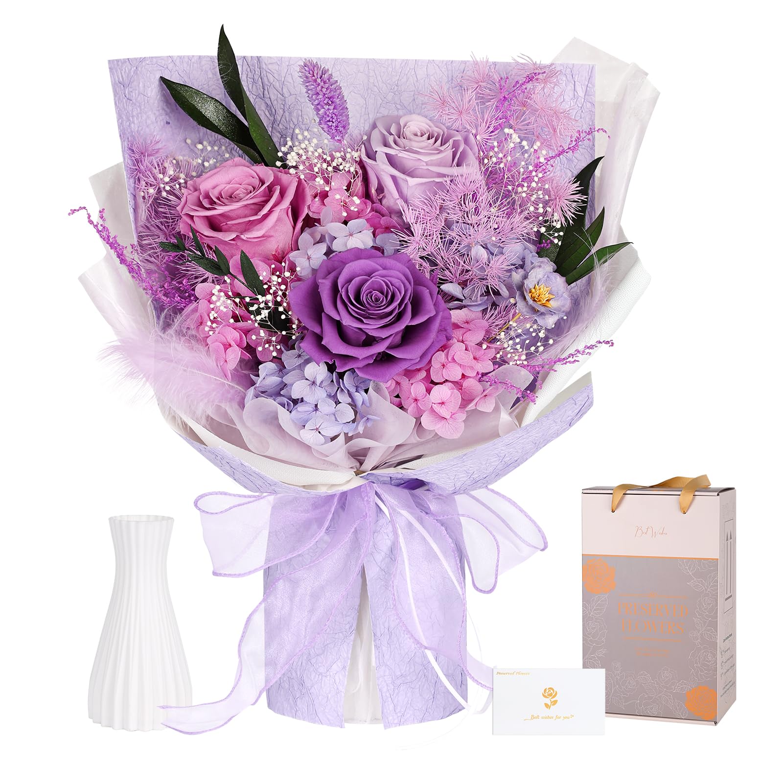 Amazon｜プリザーブドフラワー 母の日 紫色 花束 3本薔薇 香りあり