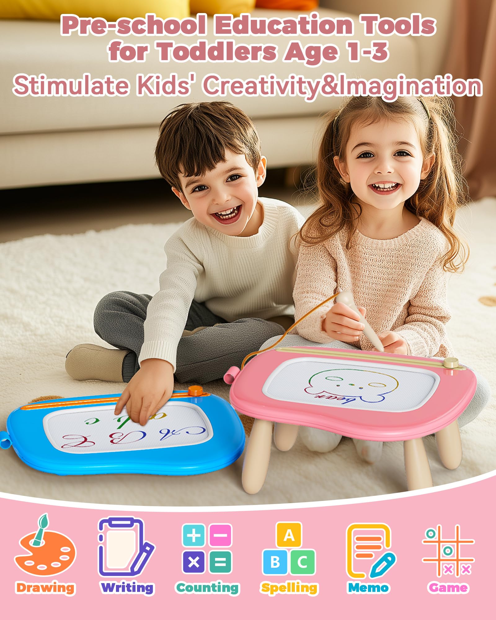 KOKODI Magnetische Maltafel Kinder Zaubertafel, Magnet Zeichentafel Löschbar, Lernspielzeug ab 1 Jahre, Spielzeug für Kinder 1–7 Jahre, Kinderspielzeug Geschenk für Mädchen Jungen (Rosa)