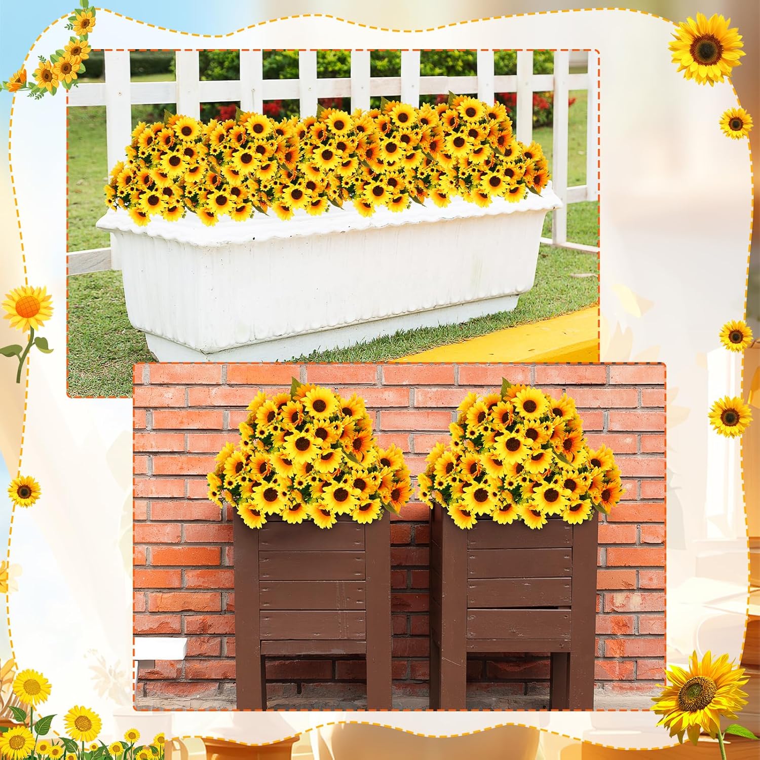 Artificial Sunflowers 16 Bunches, Fake Sunflower Flower with Bendable Stems, Realistic Silk Flowers UV Resistant for Indoor Outdoor, DIY Home Wedding Decor Vase Centerpieces Patio Garden