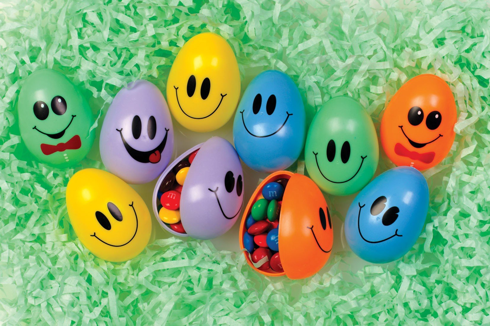 Fillable Eggs - Set of 10 Happy Face Eggs by Easter Decorations