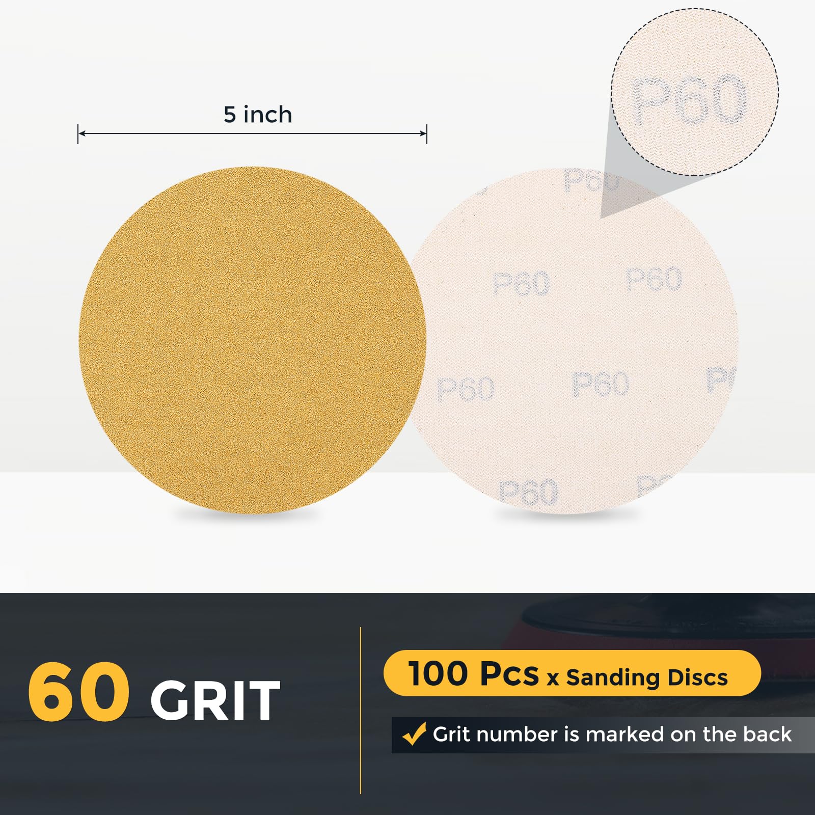 QUARKZMAN 100Pz Disco Levigatore 125mm 5" 60 Grit Carta Vetrata Oro