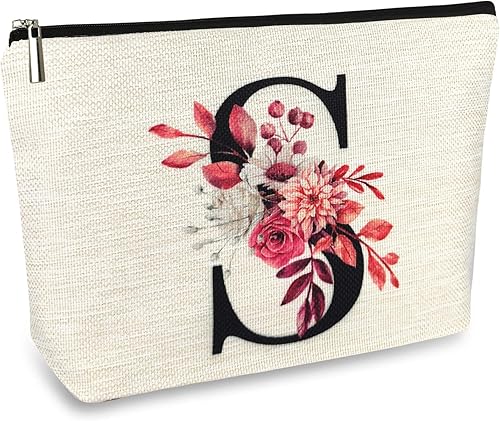 A-Z - Bolsa de maquillaje personalizada para mujer, bolsa de cosméticos de viaje impermeable de lino pequeña, P, Moda