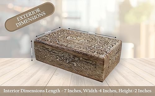 Miniatura 7 de Caja de almacenamiento KayJayStyles, de madera, tallada a mano, para joyería, Palo de rosa, Tree of Life, L