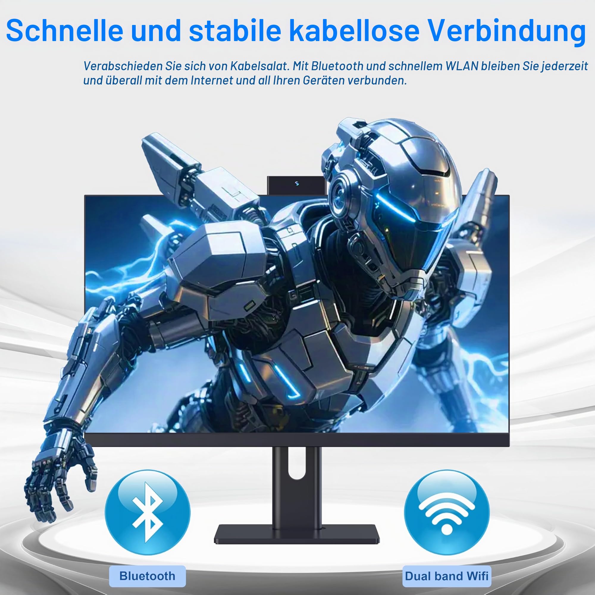 Desktop-PC All-in-One 27 Zoll Quad-Core N95 (bis zu 3,4 GHz) 512 GB SSD 16 GB RAM mit Webcam, All-in-One-PC unterstützt Bildschirm, WiFi6 Dual-Band Bluetooth 5.3, Schwarz