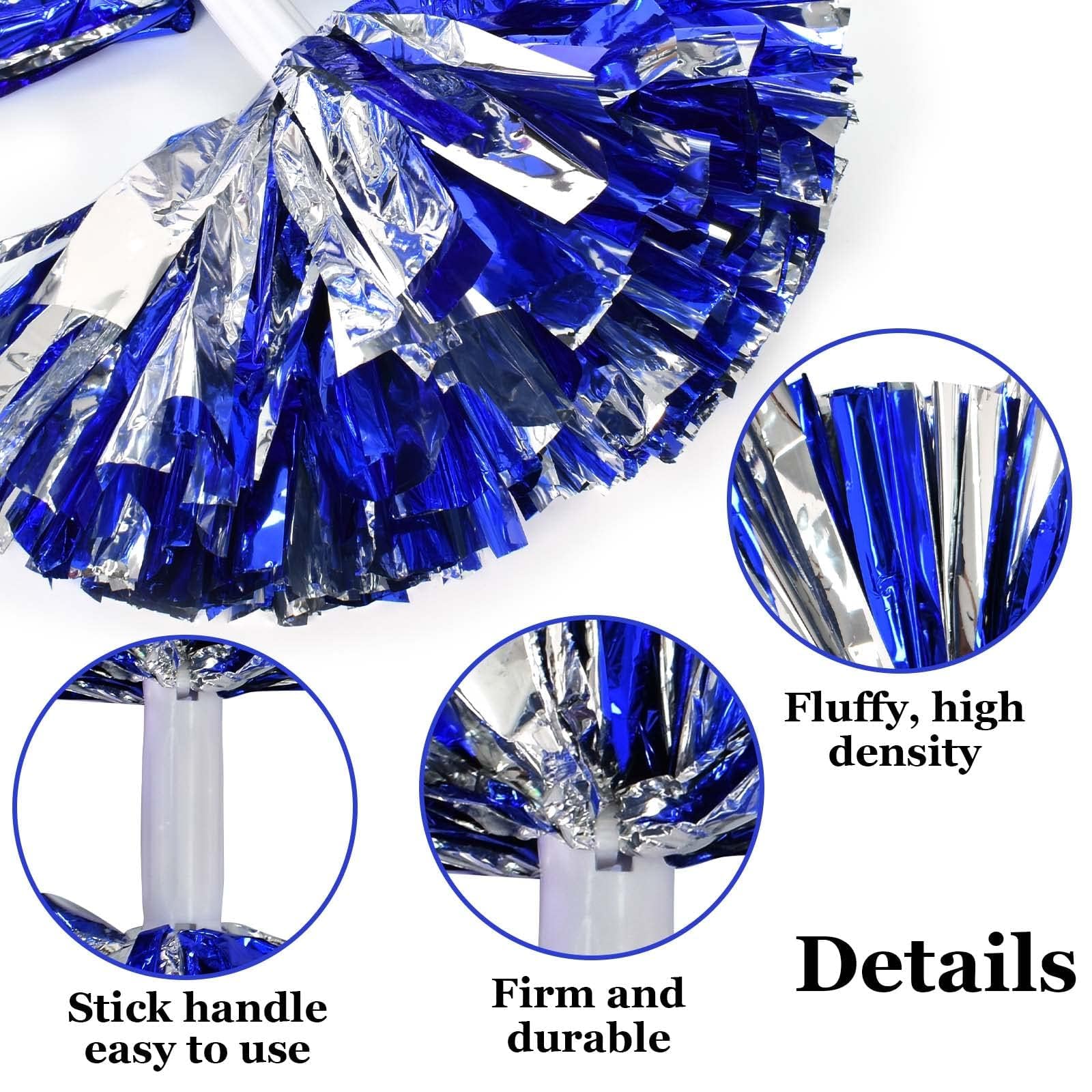 GIUSOBG Pompony cheerleader z folii metalowej 2 sztuki Pompony zespołowe Pompony cheerleaderek Pompy cheerleaderki Pompy do tańca Pomy sportowe Gry zespołowe Duch zespołowy (Niebiesko-srebrny)
