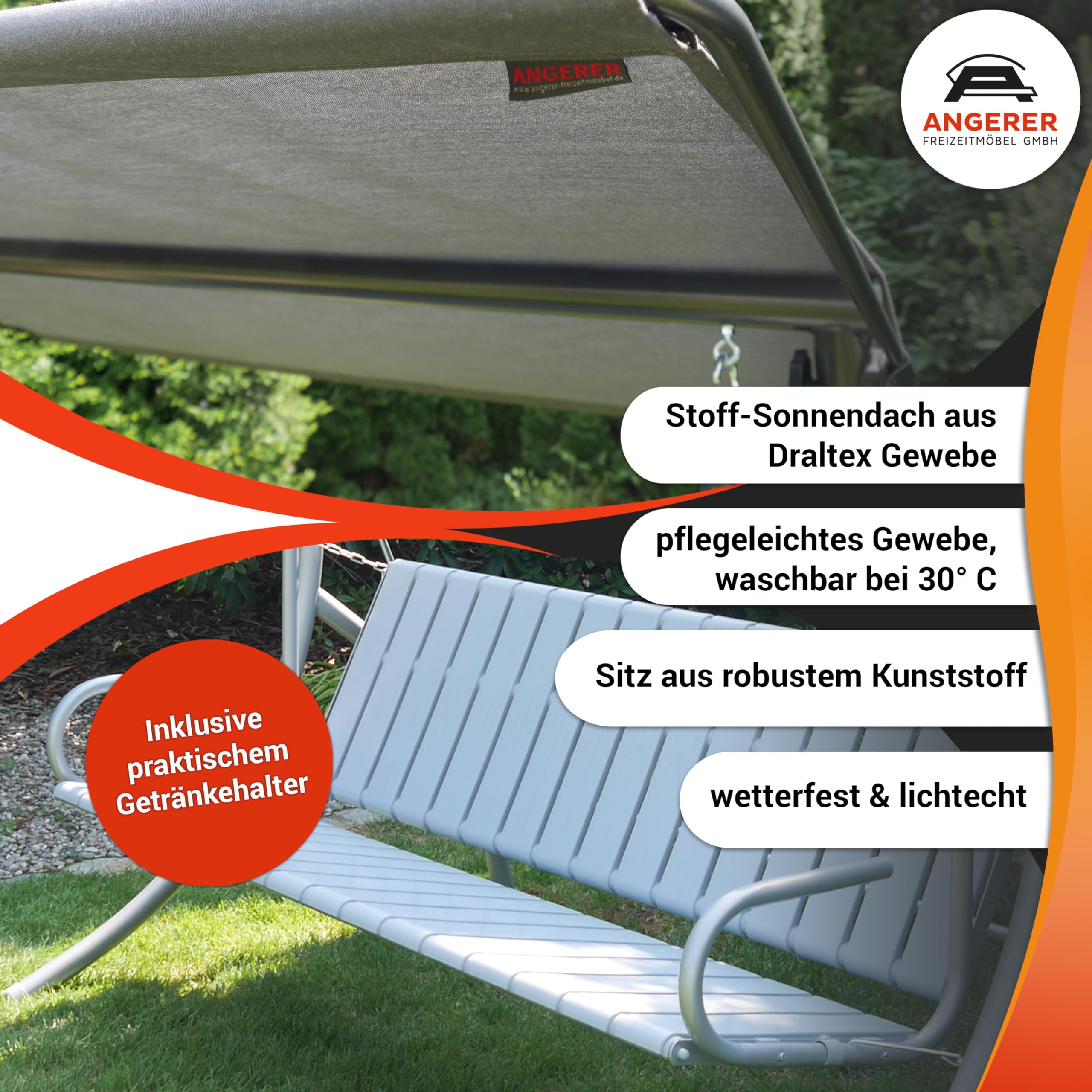 ANGERER Hollywoodschaukel Dream grün einfarbig | Gartenschaukel Made in Germany, Schaukel zum Sitzen, Liegen und Entspannen, inklusive Bett-Funktion, einfache Montage