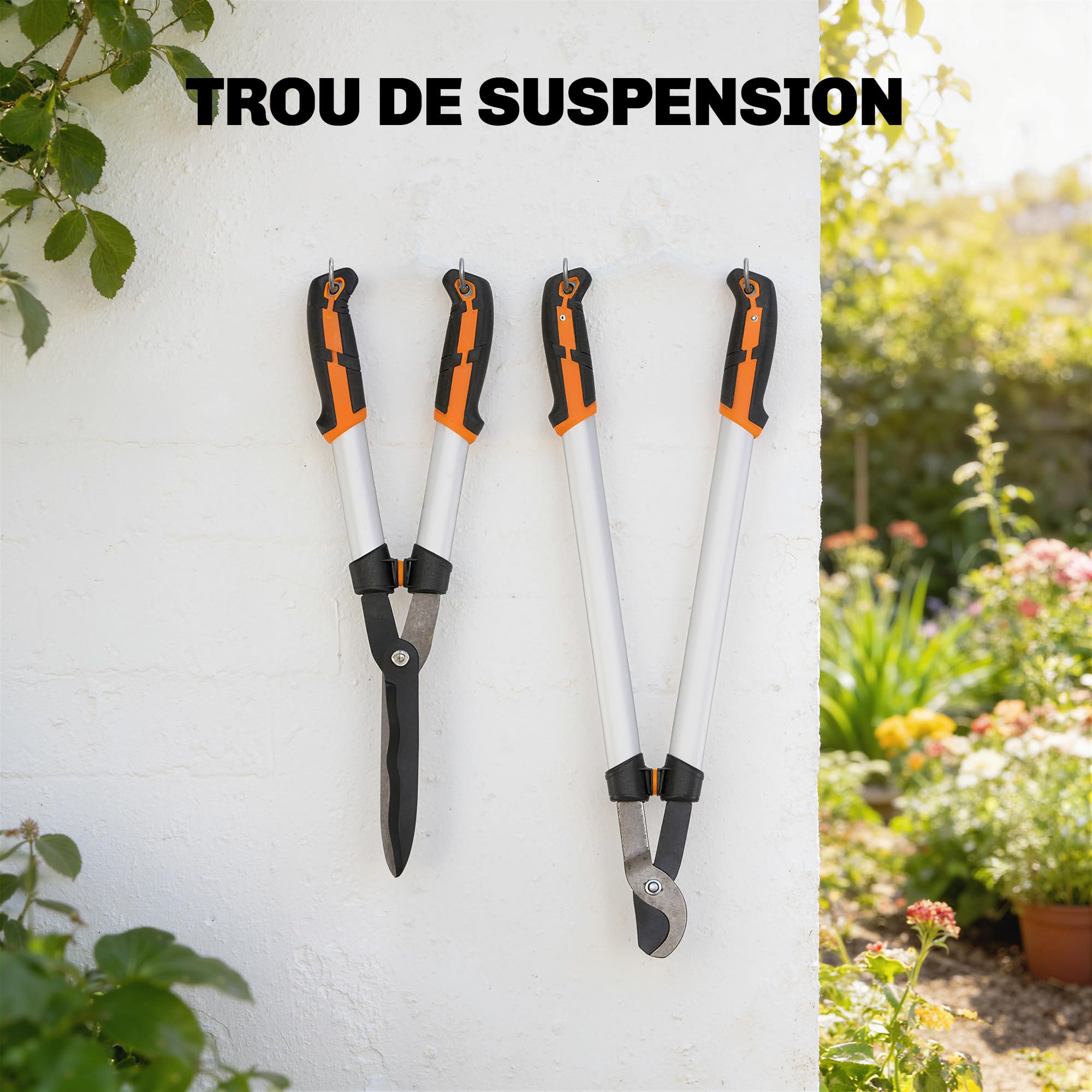 Outsunny Juego de tijeras de jardín de 4 piezas con cortasetos, tijeras de podar y sierra plegable, herramientas de jardín robustas con cuchillas afiladas y mango de aluminio antideslizante