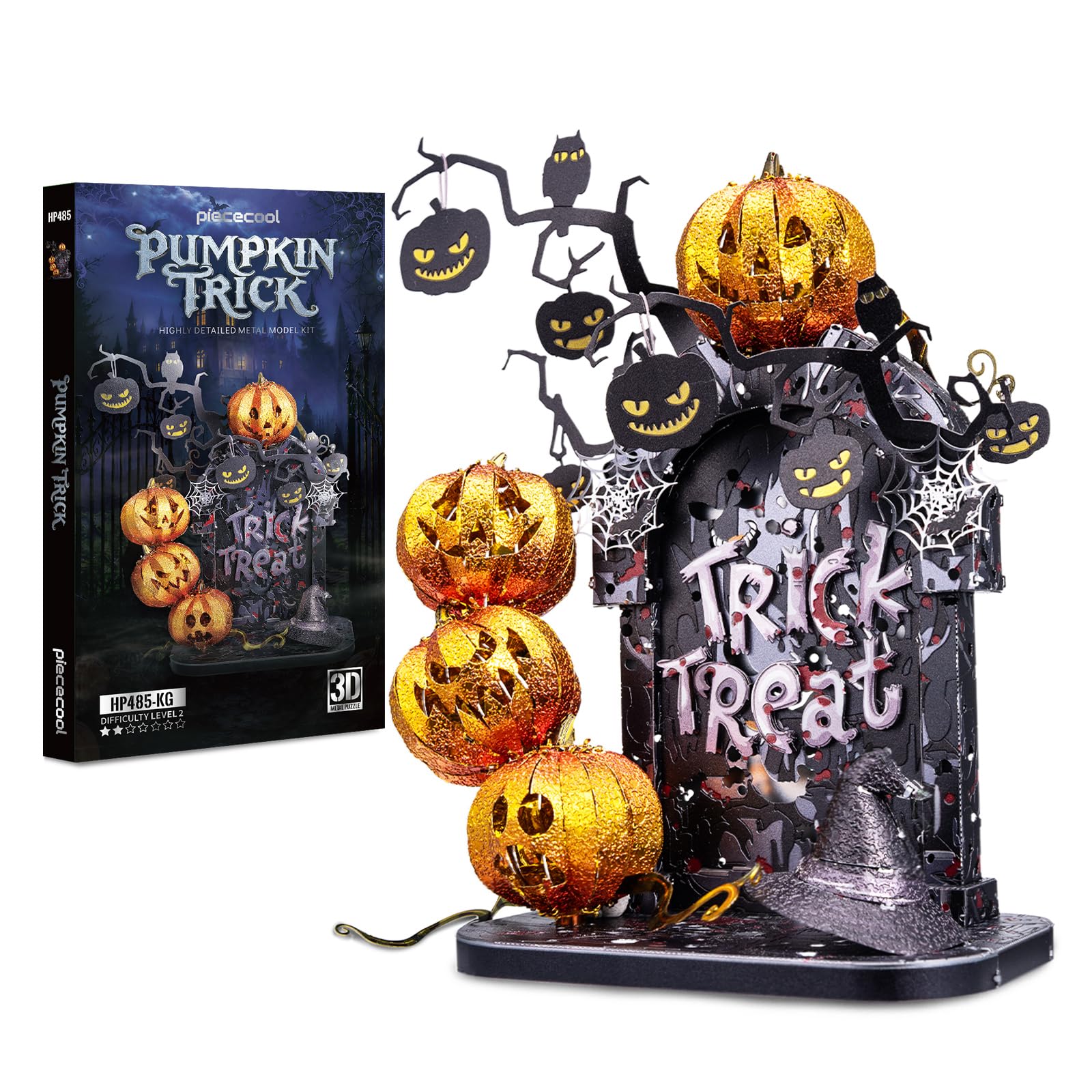 Piececool Metalowe puzzle 3D, na Halloween, nagrobek z latarnią dyniową, puzzle 3D, dekoracja domu, prezent dla przyjaciół / rodziny, gra w noc
