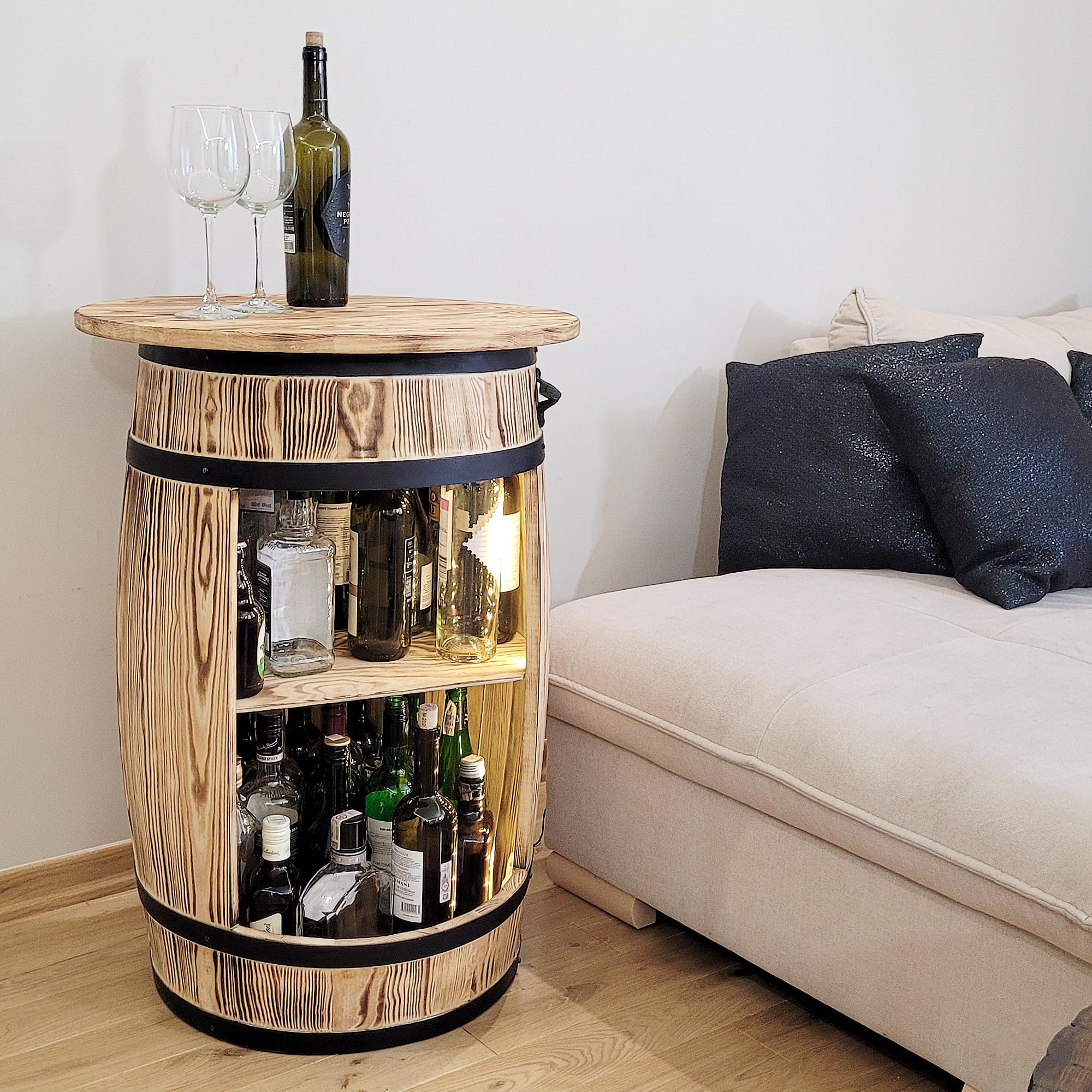 Weeco Barile in Legno con Piano da Tavolo e Luci a LED - Tavolo da Vino e Alcool per Soggiorno, Uomo e Donna - 80 x 50 cm
