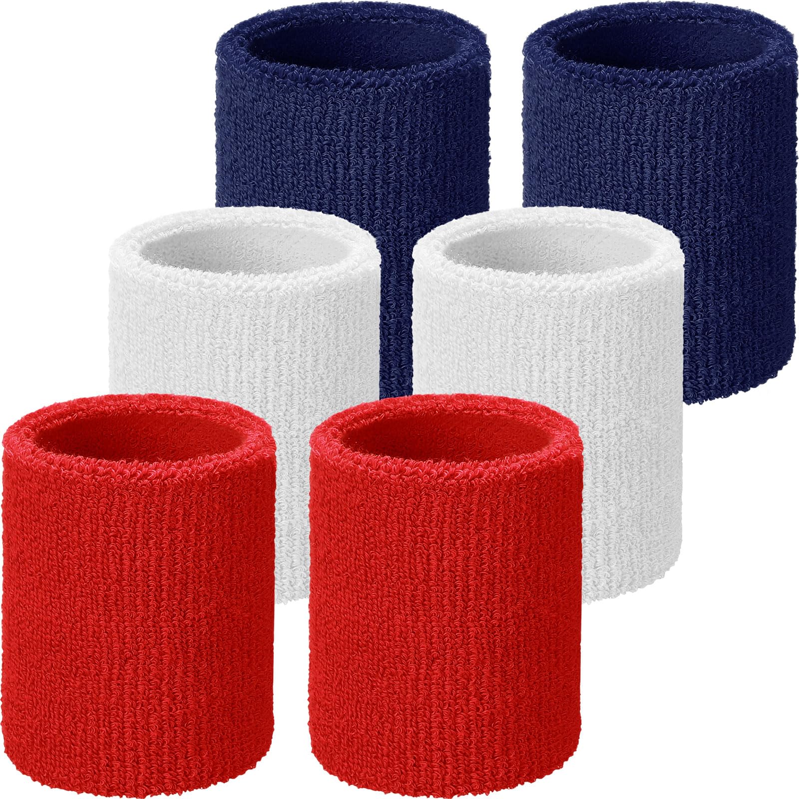 Willbond Sweatbands for Sports, Tennis, Competitions, Absorbent Sweatbands for Basketball, Tennis, Soccer, Running, Working, 6 Pack (Red, White, Navy) โ image 1