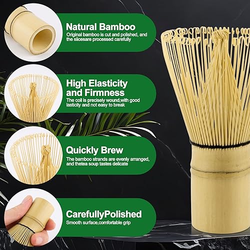 Miniatura 4 de Juego de té Matcha de 4 piezas  Kit tradicional japonés de matcha con batidor de bambú, cuchara, soporte para batidor de cerámica y tamiz  Hermoso