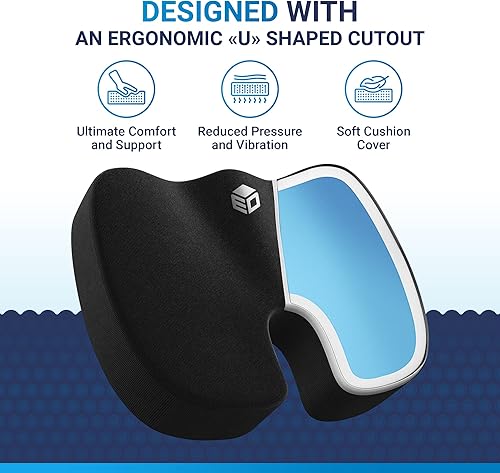 Miniatura 5 de Cojín de asiento de espuma cómodo para aliviar el dolor de coxis, espuma viscoelástica ergonómica antideslizante para apoyo sentado todo el día,