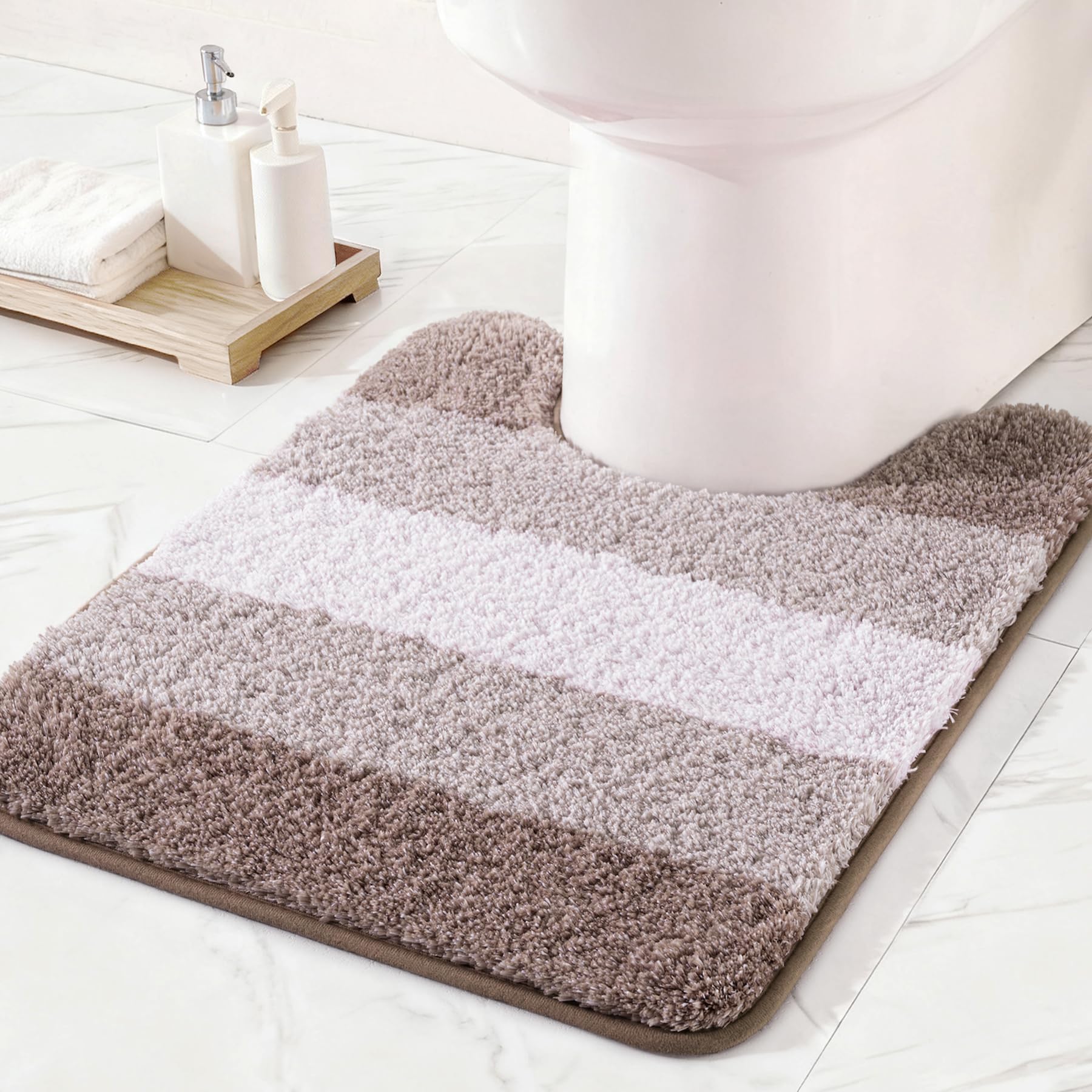 Exclusivo Mezcla Microfiber Toilet Mat U-Shaped 50x60 CM, Extra Soft Non-Slip Super Absorbent Bathroom Mats, Machine Washable Quick Dry Bath Rugs for Toilet Floor, Gradient Coffee