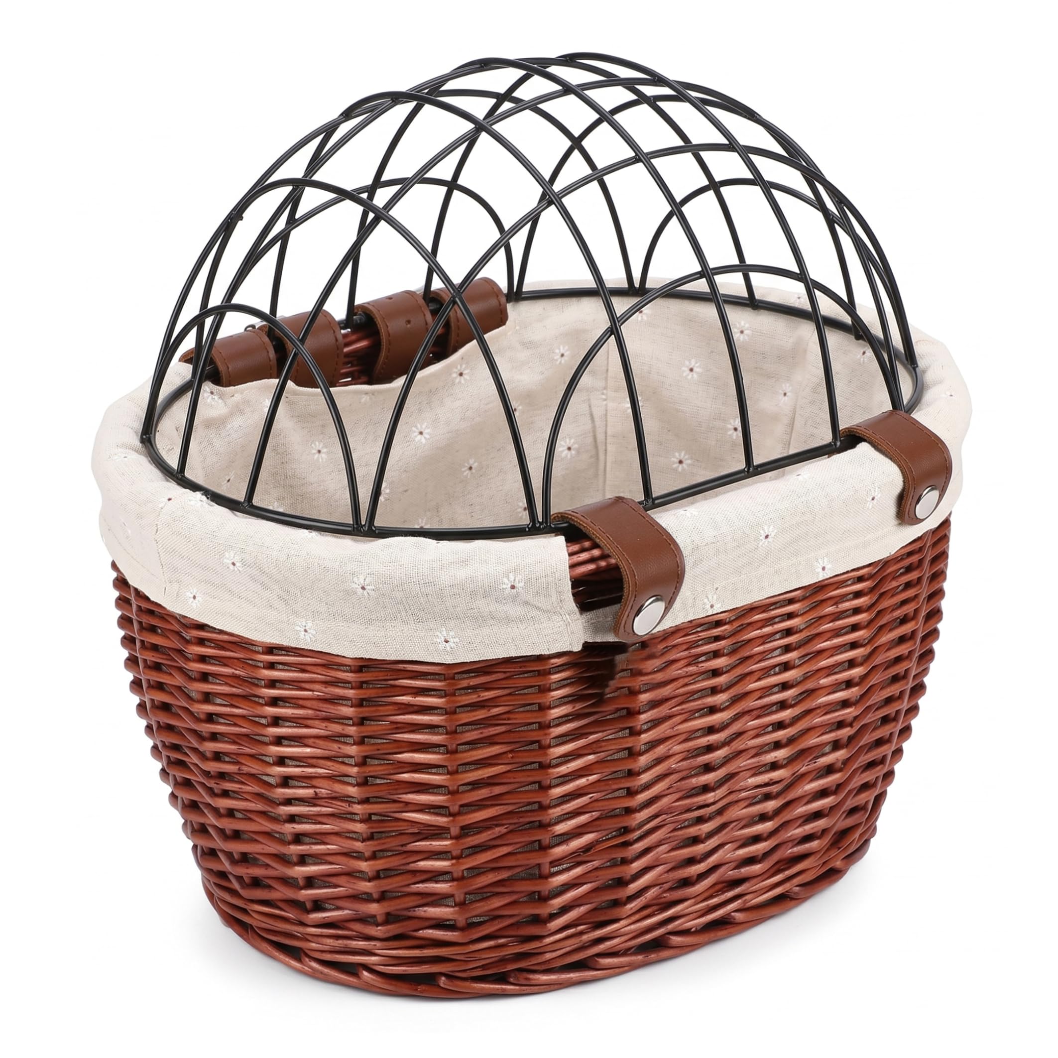 Panier pour Chien en Osier Brun Vintage tissé à la Main pour vélo avec Couvercle en Fer et Sangles en Cuir sécurisées, Porte-vélo pour Chien, Panier pour Animaux de Compagnie, Marron