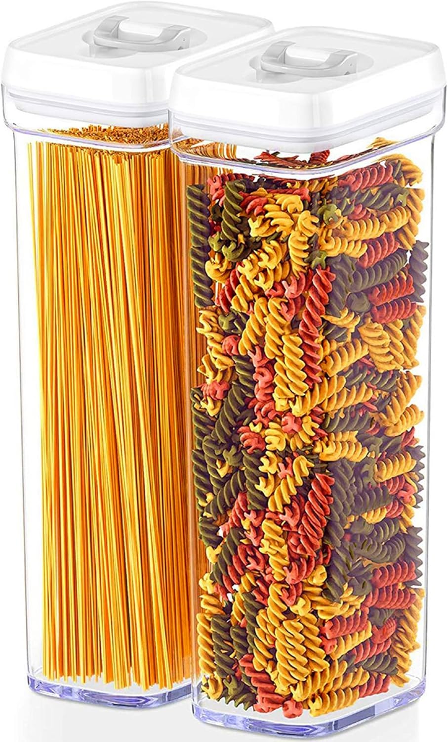 DWËLLZA KITCHEN Pasta Storage Containers for Pantry - Set of 2 White Airtight Spaghetti Container Storage - Ideal for Spaghetti & Noodles, Kitchen Pantry Organization and Storage, Keeps Food Fresh Set of 2 Pasta - 2 Quarts