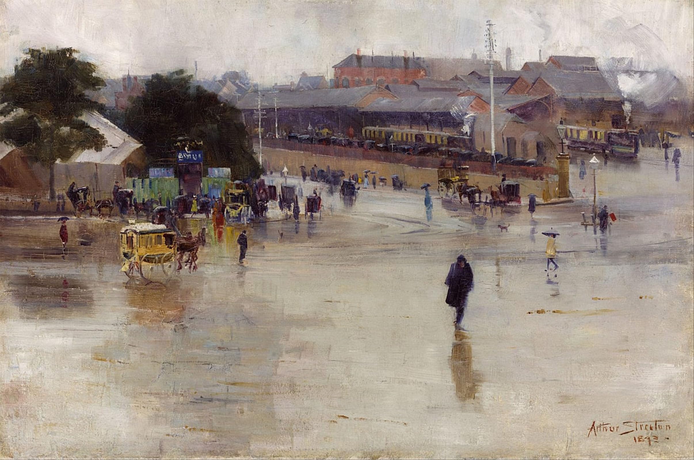 ARTXLXXBN Famous Painting Canvas Artwork Graffiti Print the Railway Station Redfern by Arthur Streeton Portrait Canvas Image for Home Decor 60x90cm