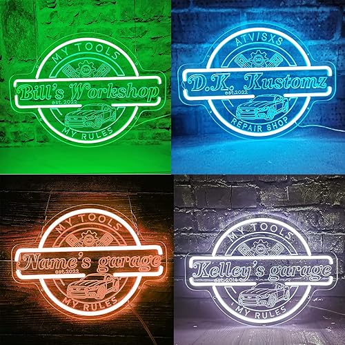 Miniatura 5 de Letrero de neón de garaje personalizado para decoración de pared, letrero LED de garaje personalizado, letrero personalizable con tu nombre para el