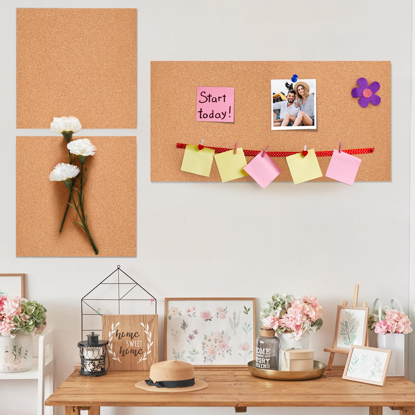 6 paneles de corcho cuadrados autoadhesivos para pared con 100 pines para tablones de anuncios, pared de corcho, decoración del hogar, escuela, oficina, (30 x 30 x 0,6 cm)