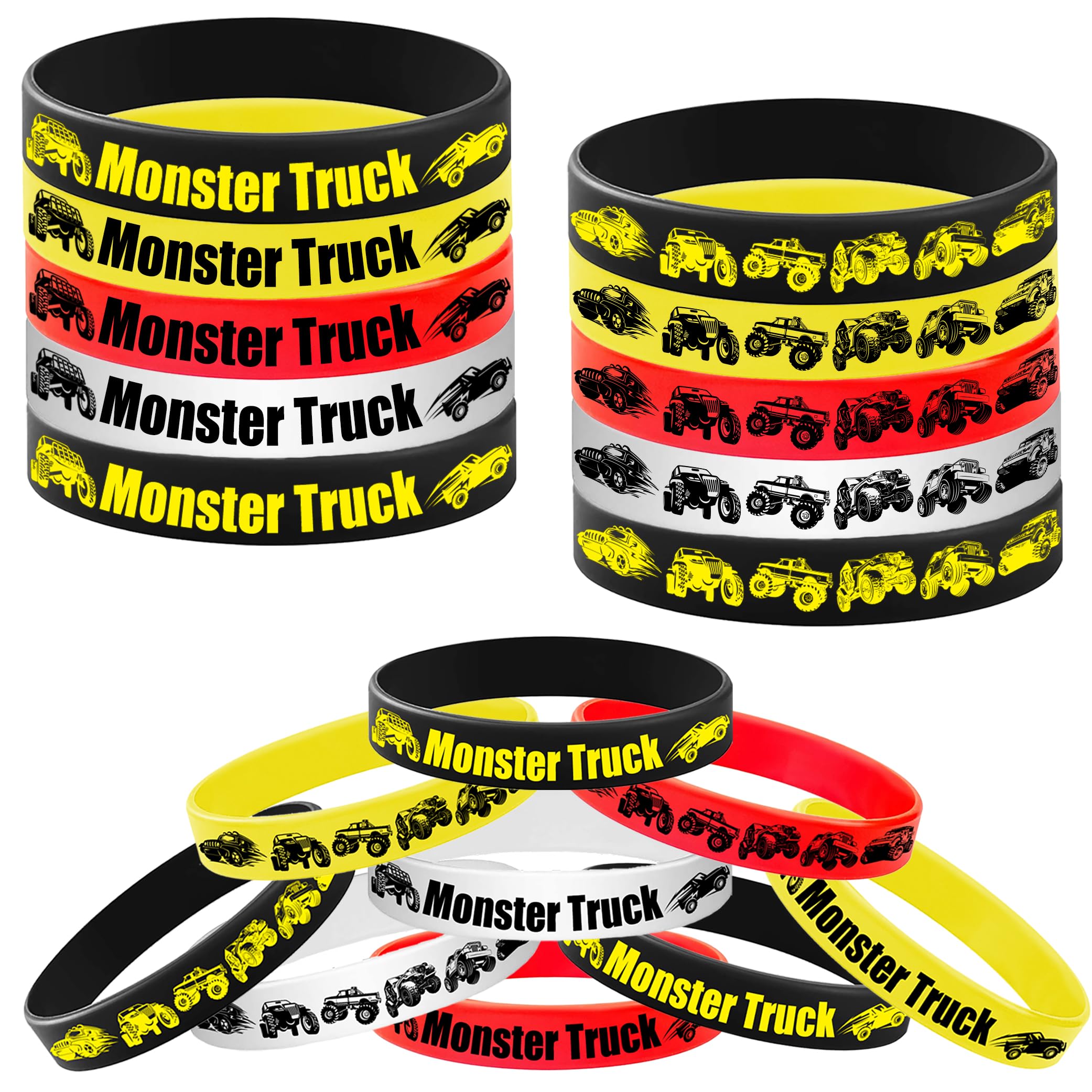 ATSMOICY 24PCS Monster Truck Rubber Bracelets Silicone Wristbands -Big Car Party Supplies Birthday Racing Baby Shower Party Favors