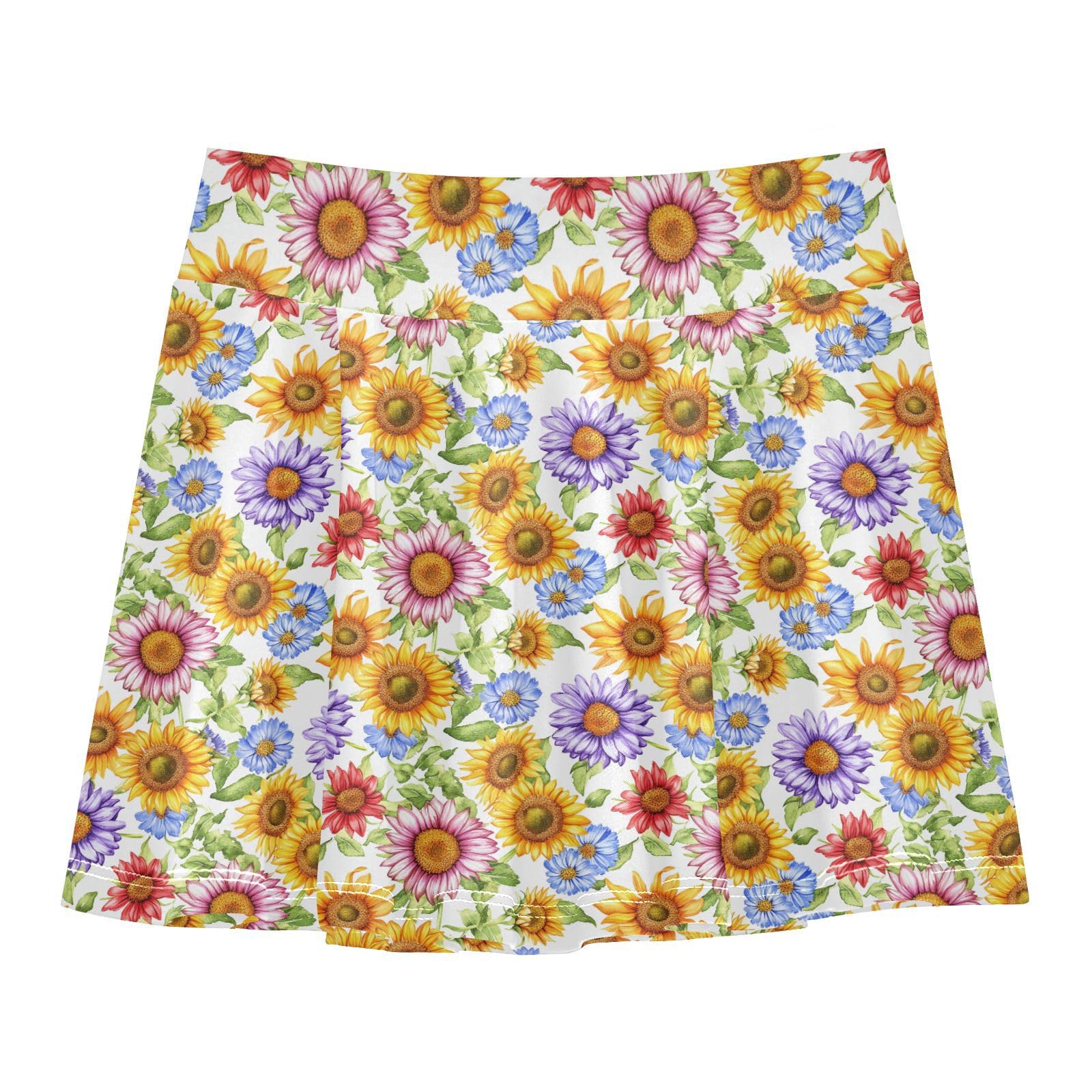 Sunflowers Colorful Flowy Skirt for Girls with Shorts Kids Cheer Skirt Little Girl SkortWith Pockets