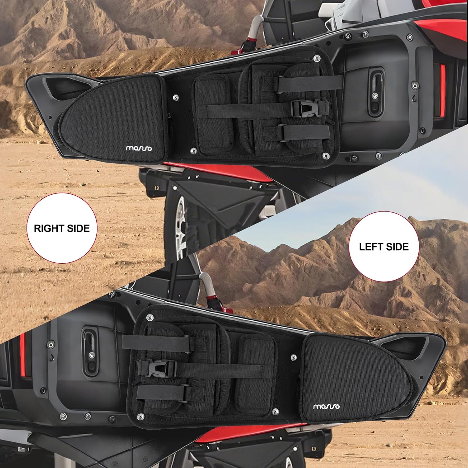 MOSISO 2 Pack Front Door Bags Compatible with Polaris RZR XP 1000/4, Turbo, Turbo S, 900XC, S900, S1000 2014-2023, Waterproof UTV Side Storage Organizer Bags for RZR with Cup Holder & Knee Pad, Black