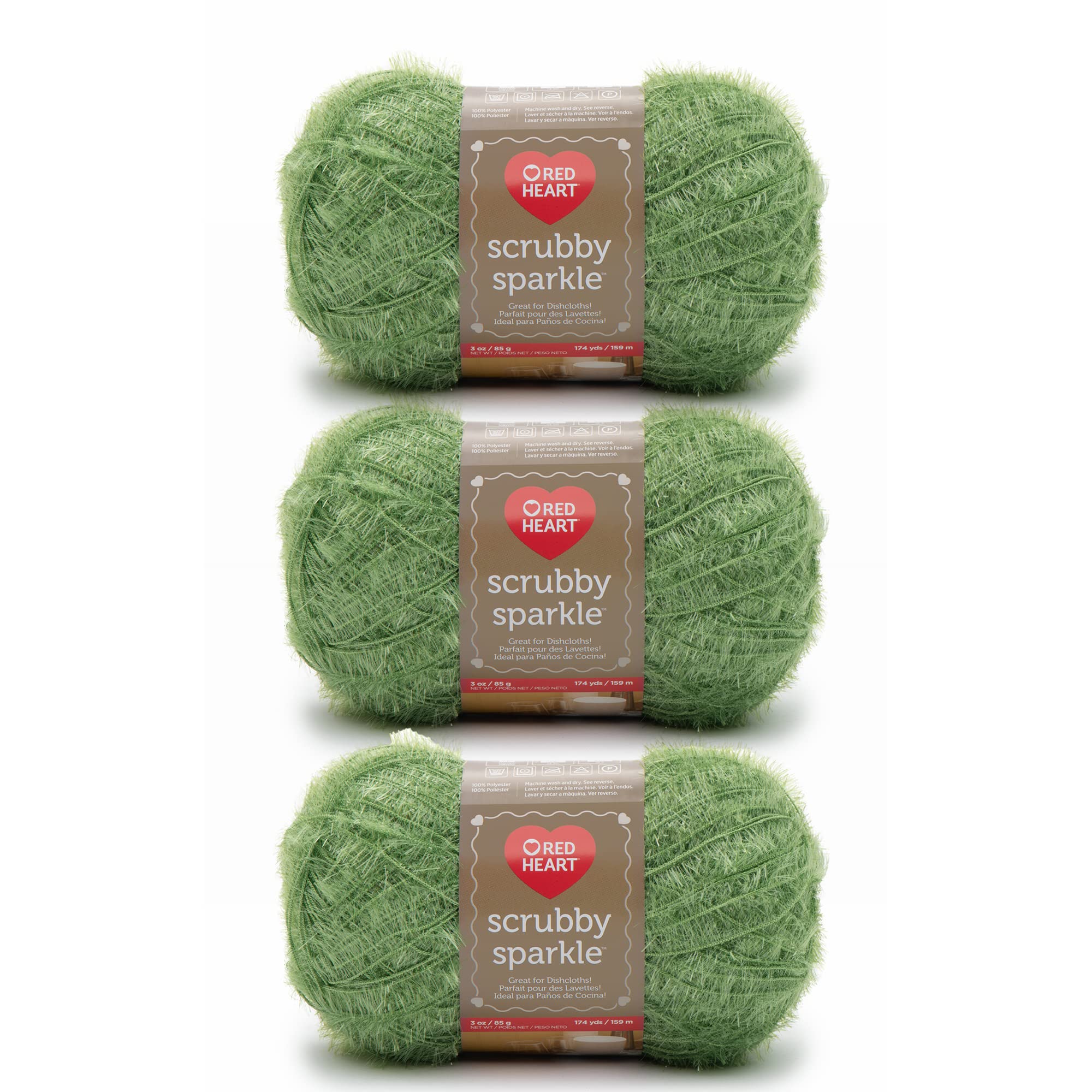 Fil avocat Red Heart Scrubby Sparkle lot de 3 pelotes pour vaisselle