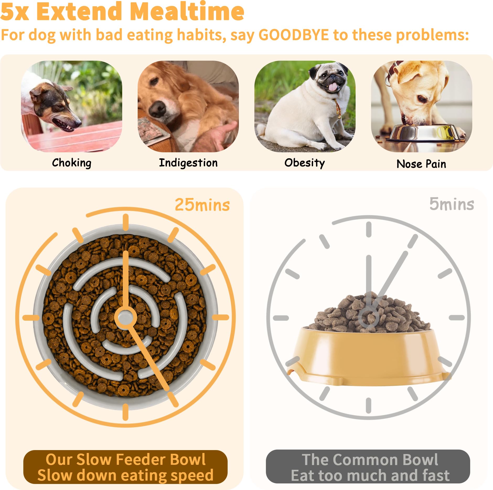 Podwyższona miska na karmę dla psów z ceramiki, antypoślizgowa, z bambusowym stojakiem, do powolnego jedzenia, miska na karmę dla średnich i dużych psów, szara, średnica 22,5 cm