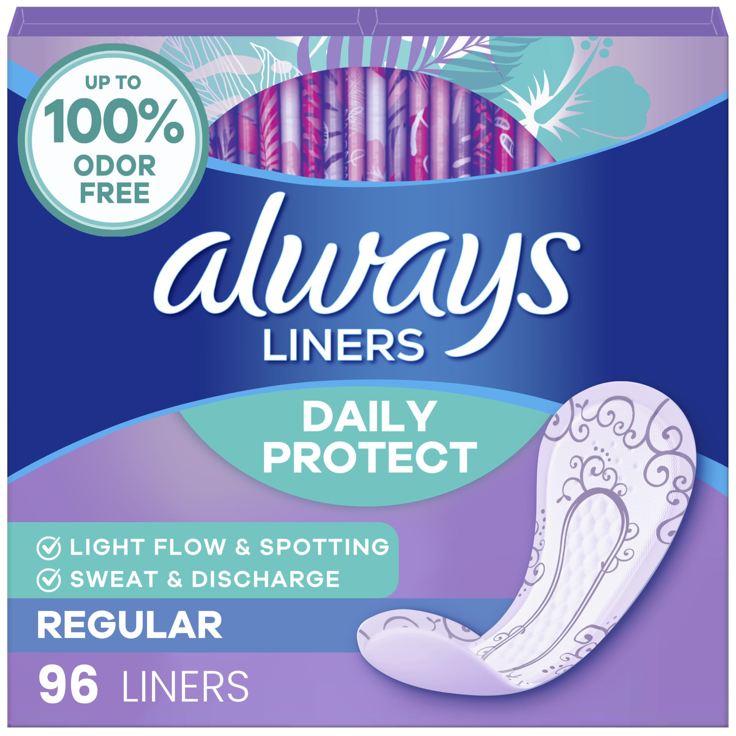 Always Daily Protect Liners, Regular Length, Unscented, 96 Count