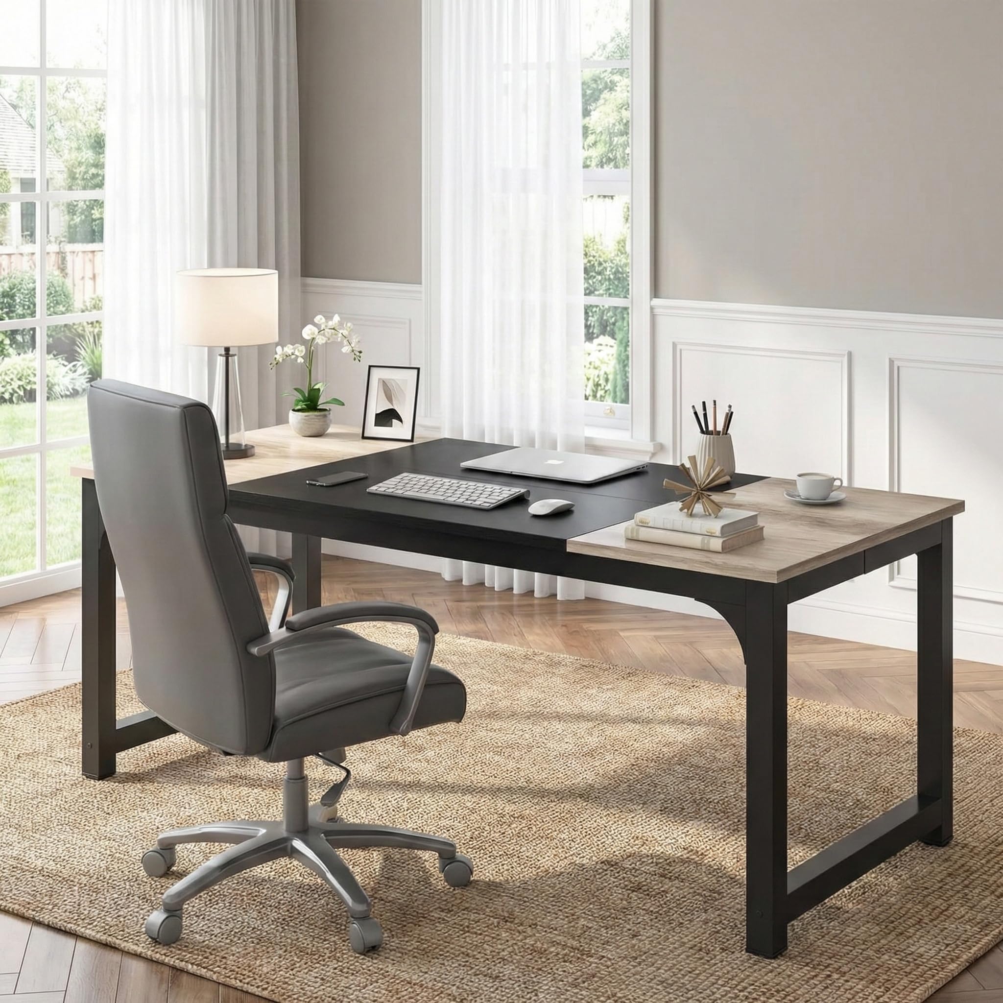 Lailang 180cm Escritorio, Mesa Portátil Ordenador, Mesa de Oficina Despacho, Mesa Escritorio Madera, Escritorio Estudio Musical, Mesa Oficina Grande, 180 x 80 x 75 cm, Negro