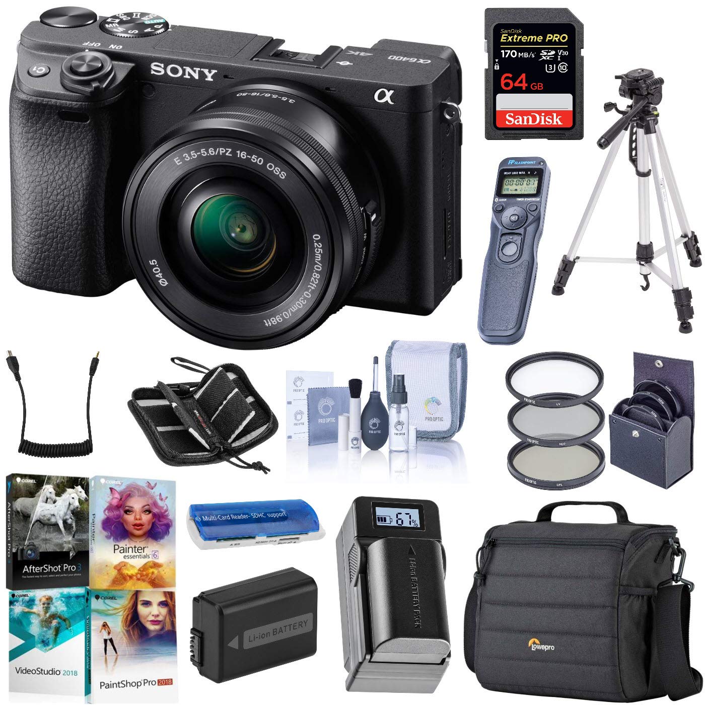 Sony Alpha a6400 24.2MP Mirrorless Digital Camera with 16-50mm f/3.5-5.6 OSS Lens, Bundle with Bag, 