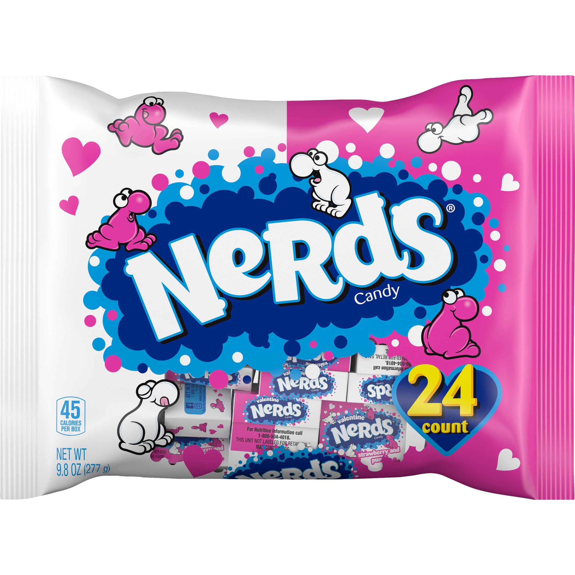 NERDS Valentine’s Day Candy | Strawberry and Punch Flavors | Sweet and Sour Candy Individually Wrapped Treat-Size Boxes of Candy, Valentine's Day Classic Candy, 9.8oz, Pack of 24