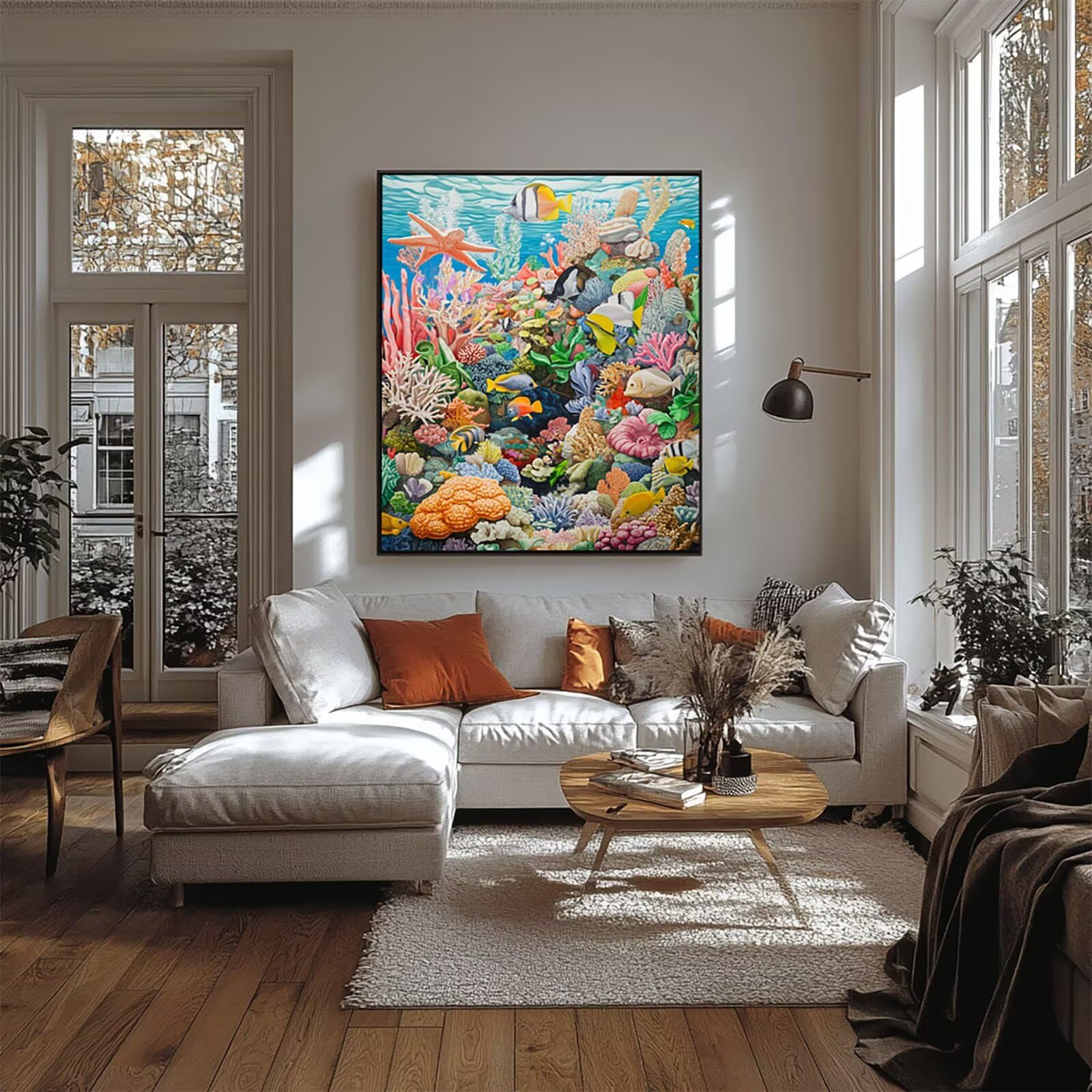 Malowanie po numerach, dla dorosłych, ryby, malowanie po numerach, zestawy koralowe, hobby dla dorosłych i kobiet, artykuły artystyczne, 82 x 100 cm, sztuka ścienna, przejrzystość kolorów, płótno do
