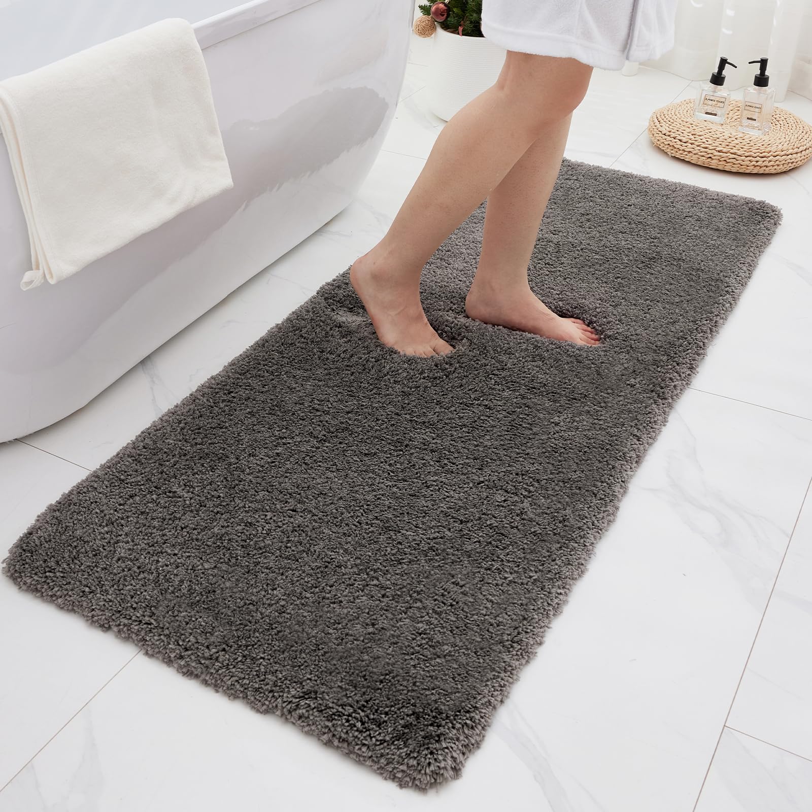 Ruggnovea Bathroom Rugs Non Slip Washable 70x24, Ultra Thick Soft Microfiber Absorbent Bath Mats, High Density Foam Latex Non Slip Backing Bath Rugs,