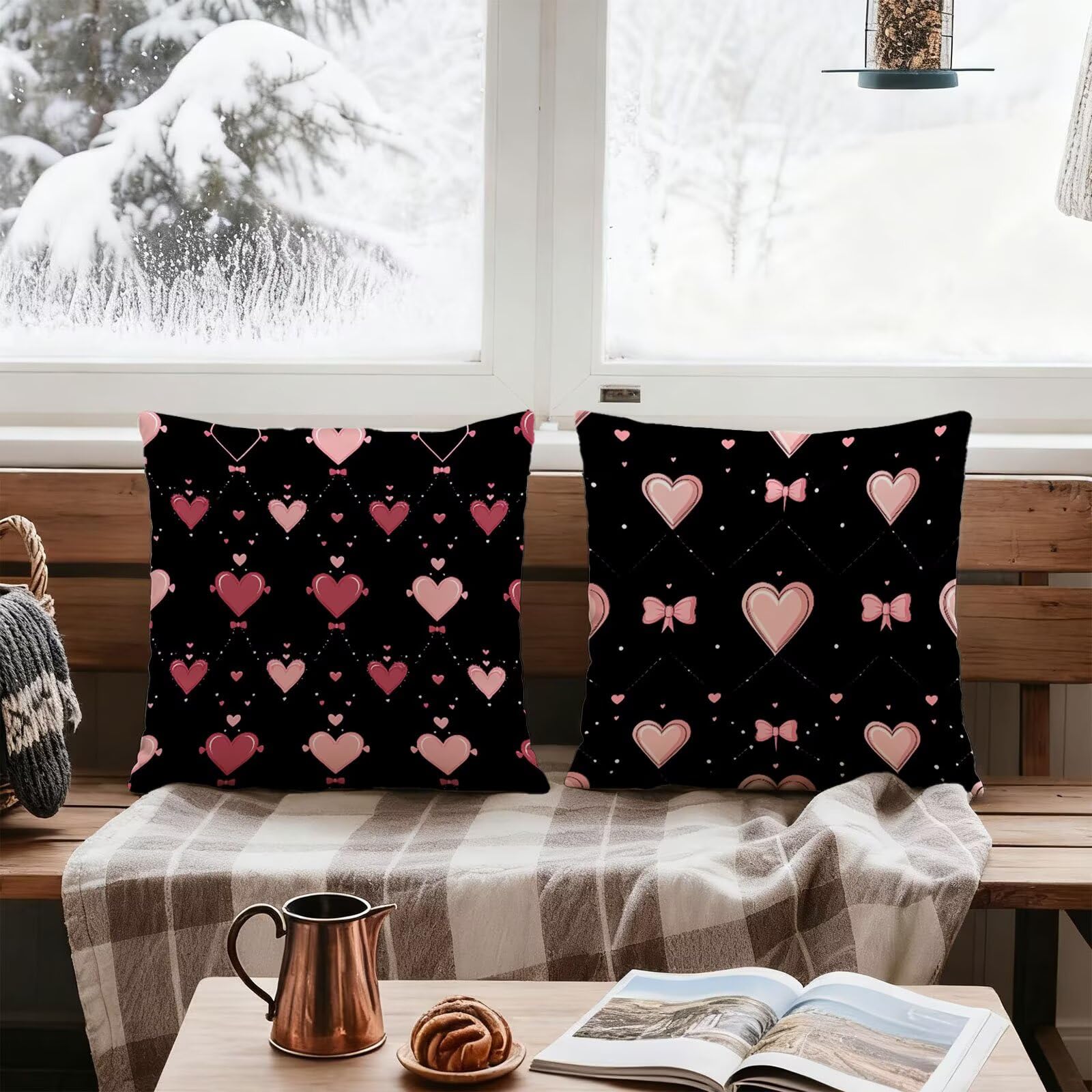 Czarna poszewka na poduszkę 60 x 60 cm, różowa poszewka na poduszkę 60 x 60 cm, zestaw 4 sztuk, super miękkie, 60 x 60, dekoracja jesienna, kwadratowa poszewka na poduszkę, sofa, do domu, sypialni